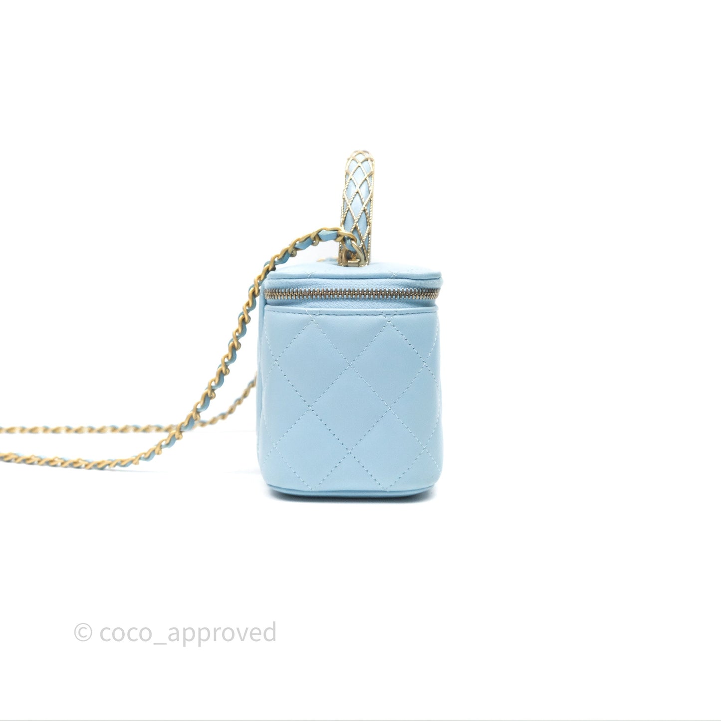 Chanel Vanity Rectangular Top Handle Blue Lambskin Gold Hardware