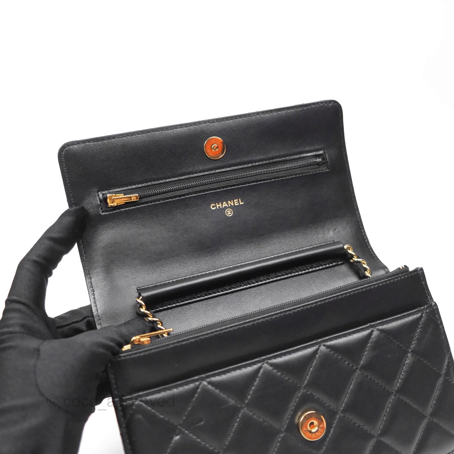 Chanel Quilted Classic WOC Black Lambskin Gold Hardware