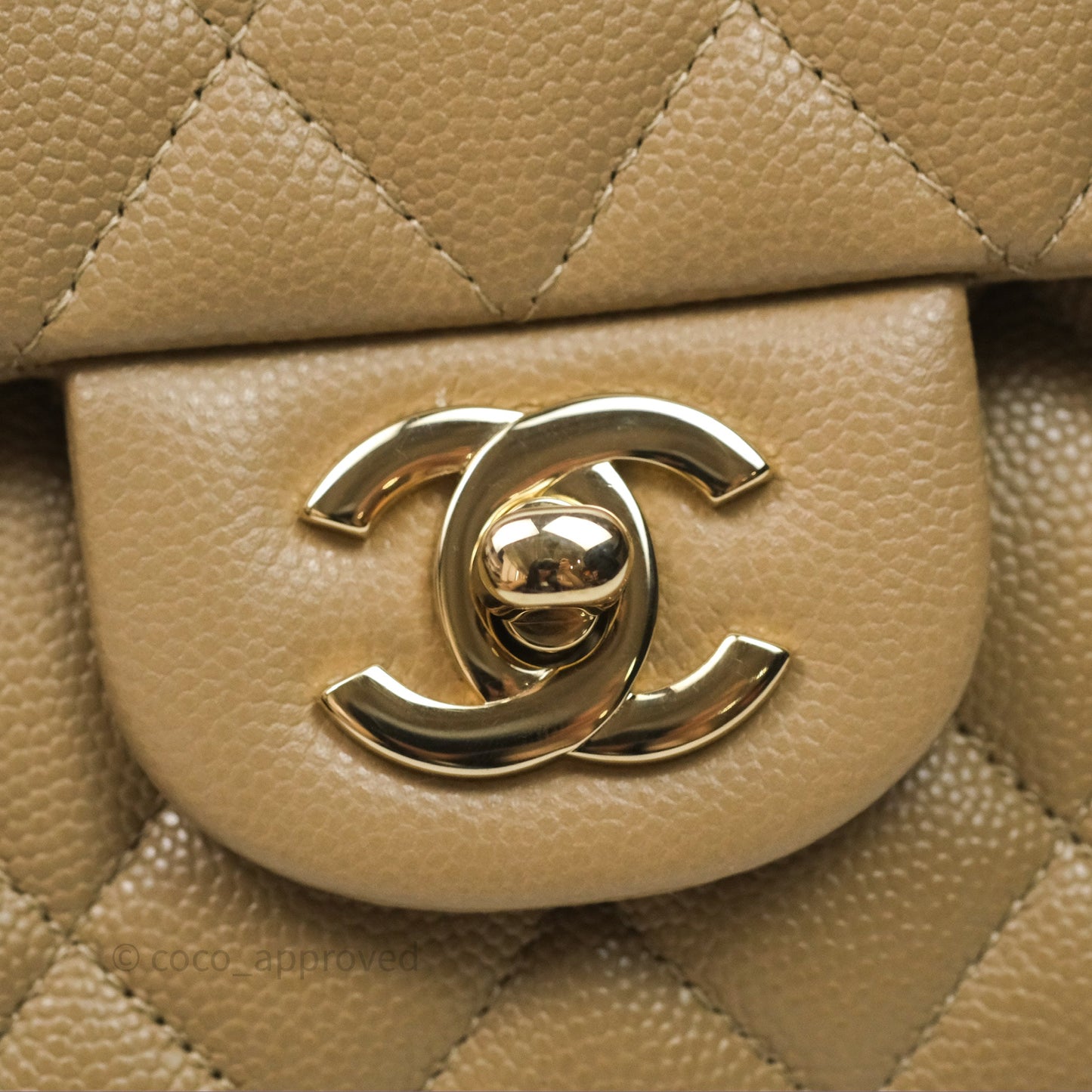 Chanel Classic M/L Medium Flap Quilted Dark Beige Caviar Gold Hardware