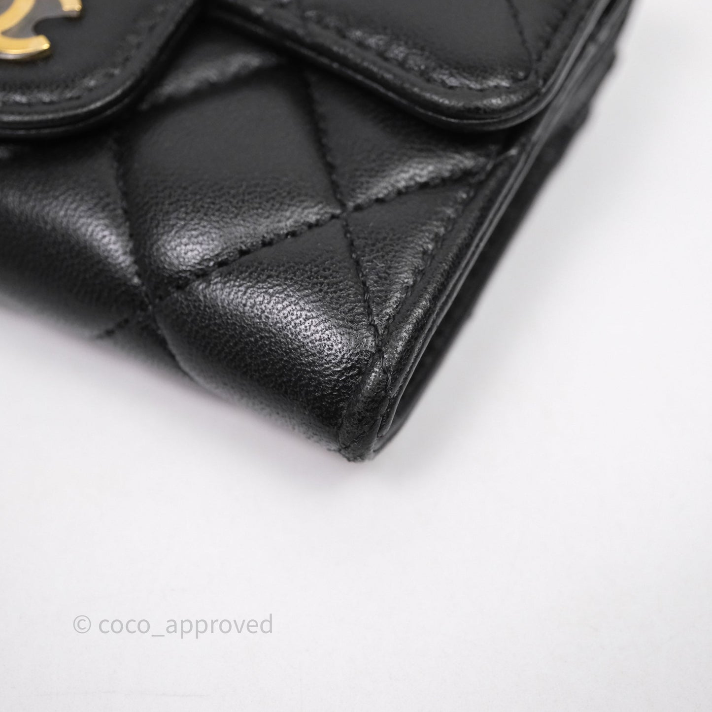 Chanel Quilted Flap Card Holder Black Lambskin Gold Hardware