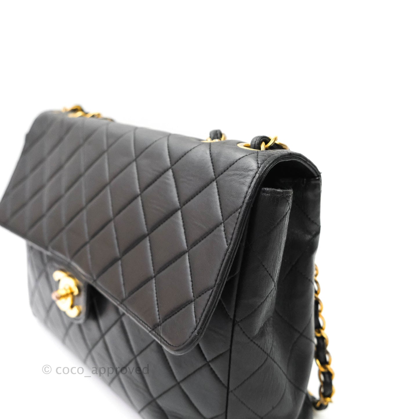 Chanel Vintage Jumbo Single Flap Black Lambskin 24K Gold Hardware