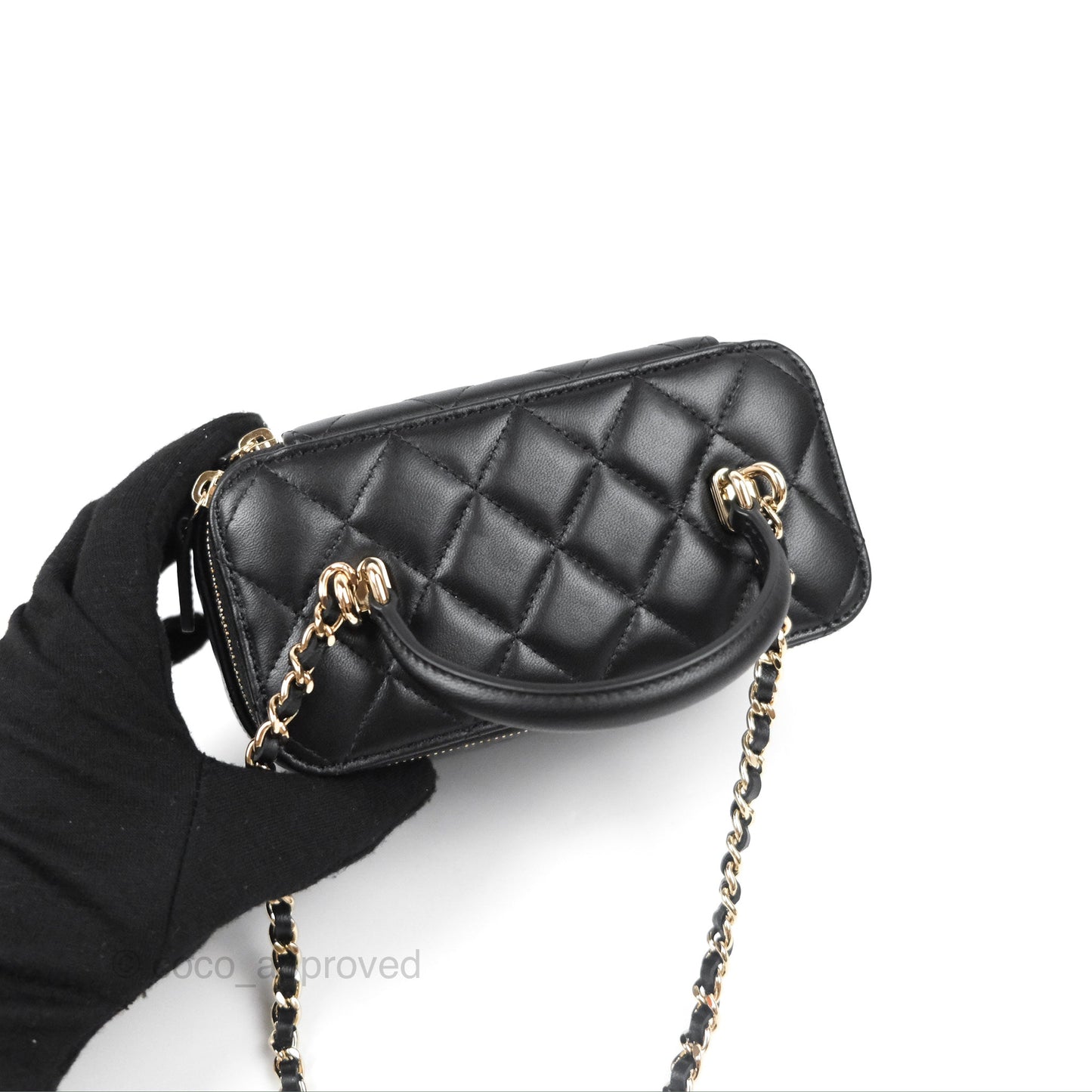Chanel Vanity Rectangular Top Handle Black Lambskin Gold Hardware