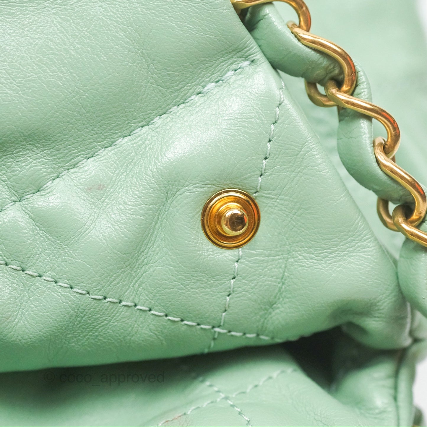 Chanel 22 Small Mint Green Shiny Aged Calfskin Aged Gold Hardware