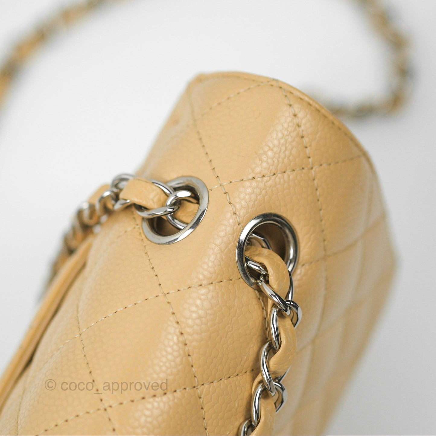 Chanel Classic M/L Medium Flap Quilted Beige Caviar Silver Hardware