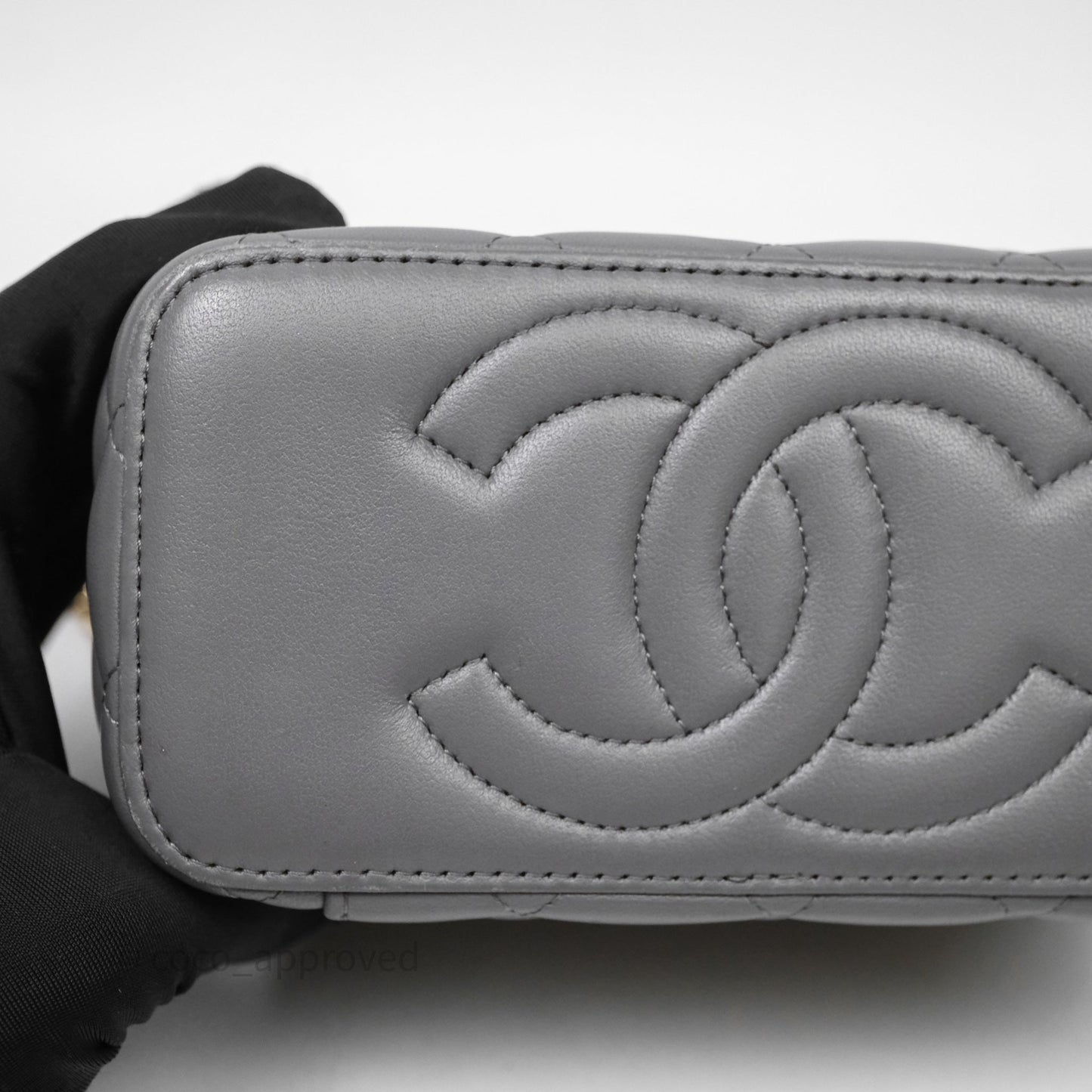 Chanel Vanity Rectangular Top Handle Grey Lambskin Gold Hardware
