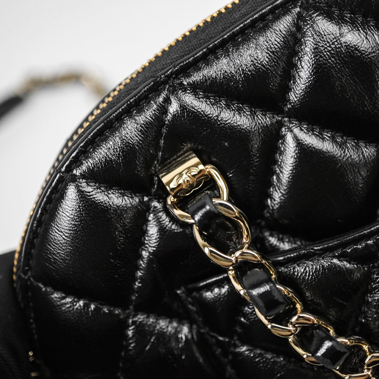 Chanel Handle Clutch with Chain Black Shiny Lambskin Gold Hardware