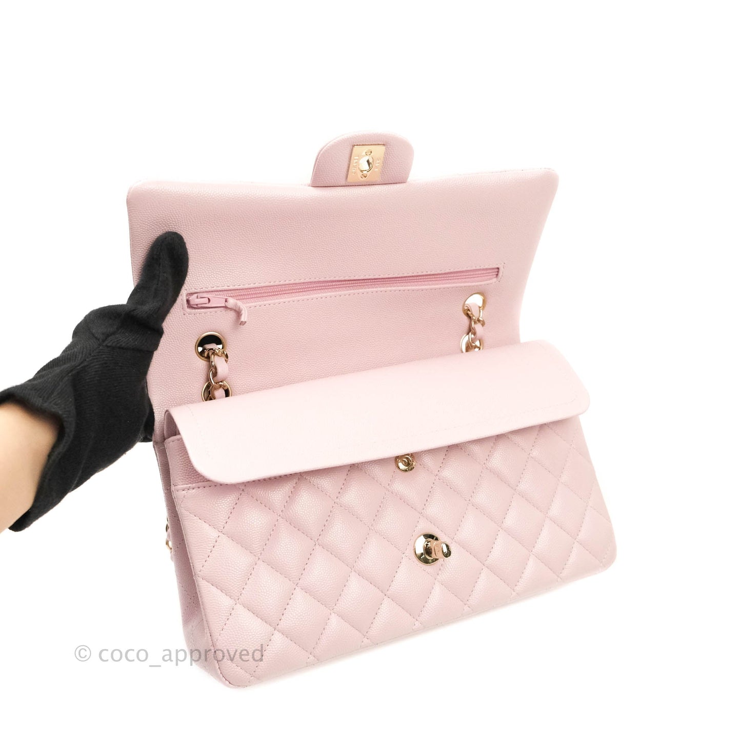 Chanel M/L Medium Double Flap Bag Lilac Rose Clair Caviar Gold Hardware 21S