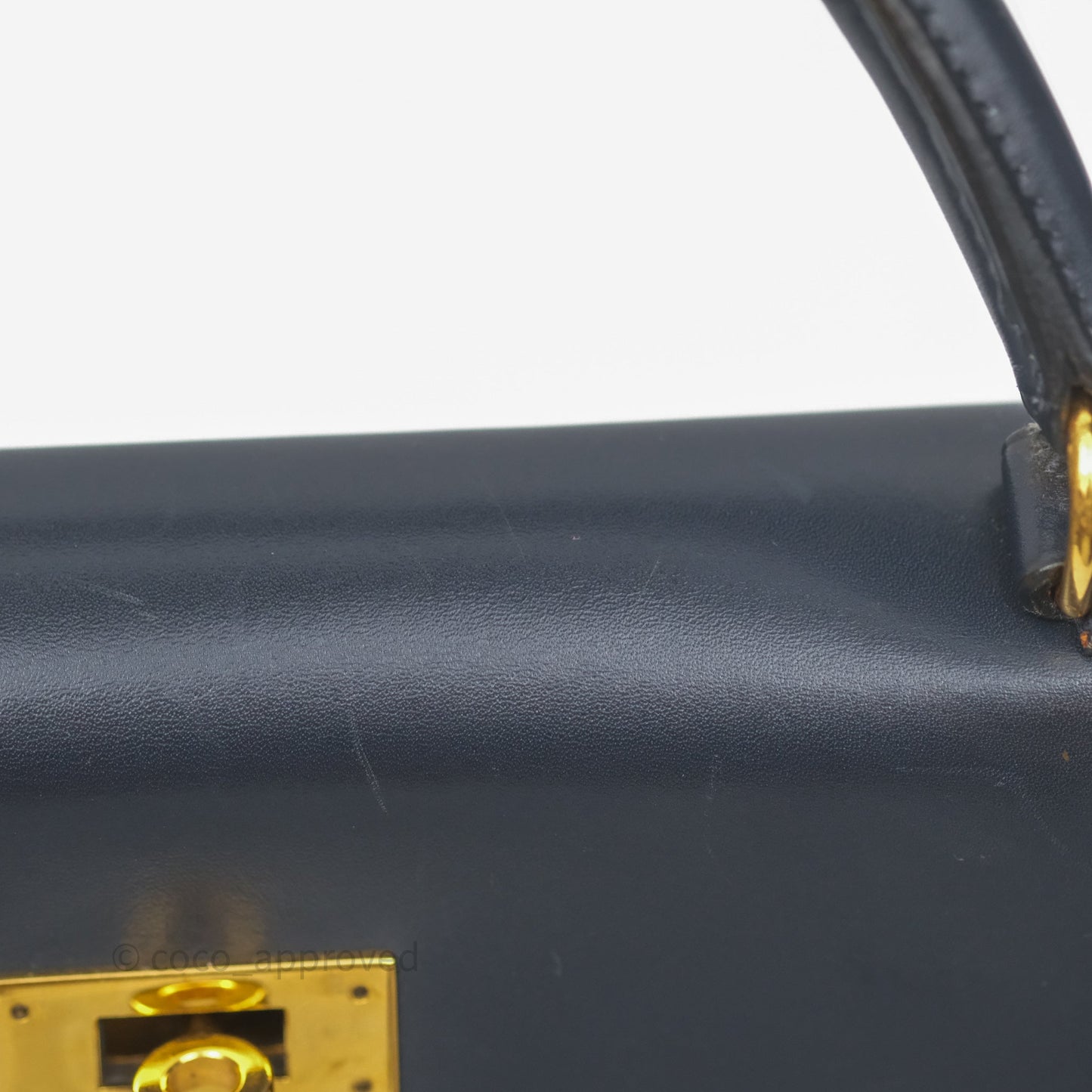 Hermès Vintage Kelly 28 Retourn Navy Box Leather Gold Hardware