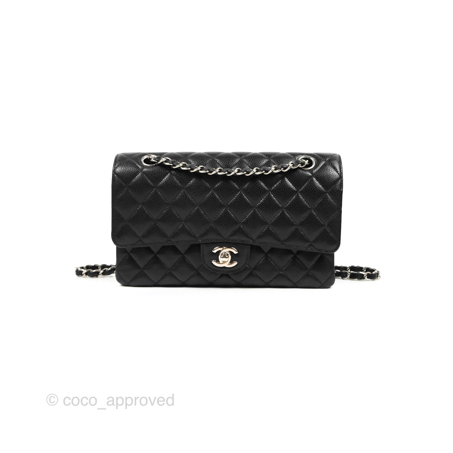 Chanel Classic M/L Medium Flap Quilted Black Caviar Silver Hardware