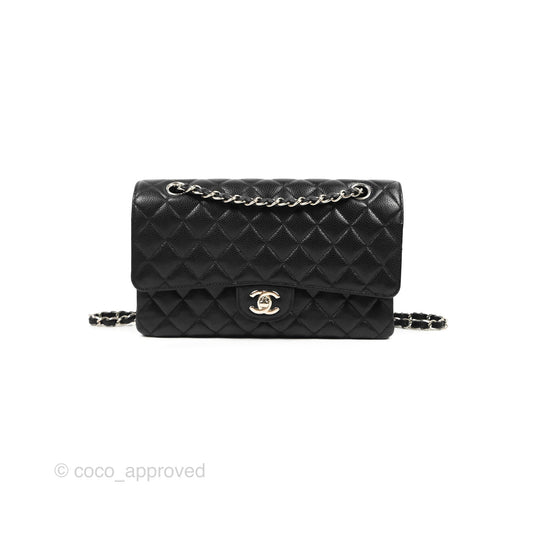 Chanel Classic M/L Medium Flap Quilted Black Caviar Silver Hardware