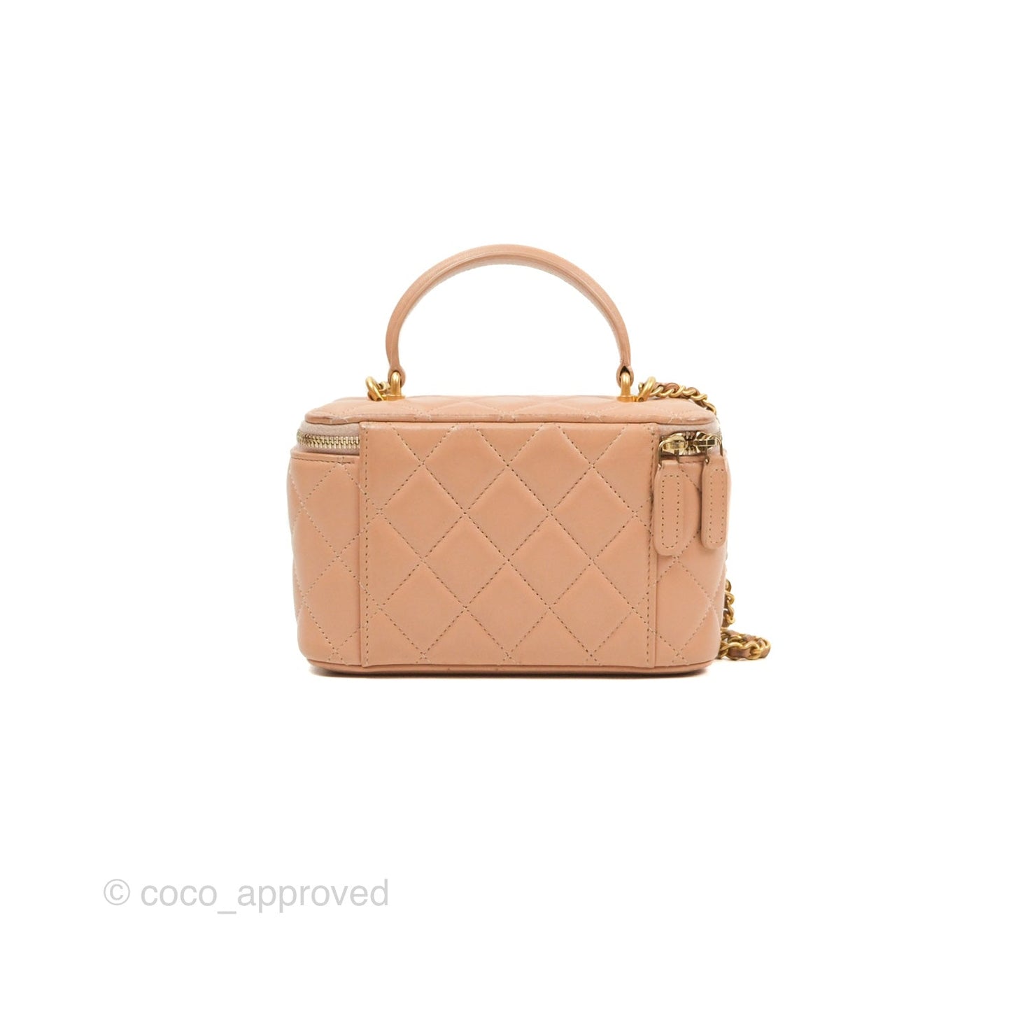 Chanel Vanity Rectangular Top Handle Beige Lambskin Aged Gold Hardware