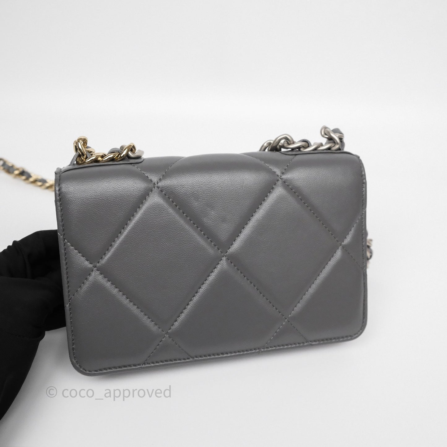 Chanel 19 Wallet on Chain WOC Grey Lambskin Mixed Hardware
