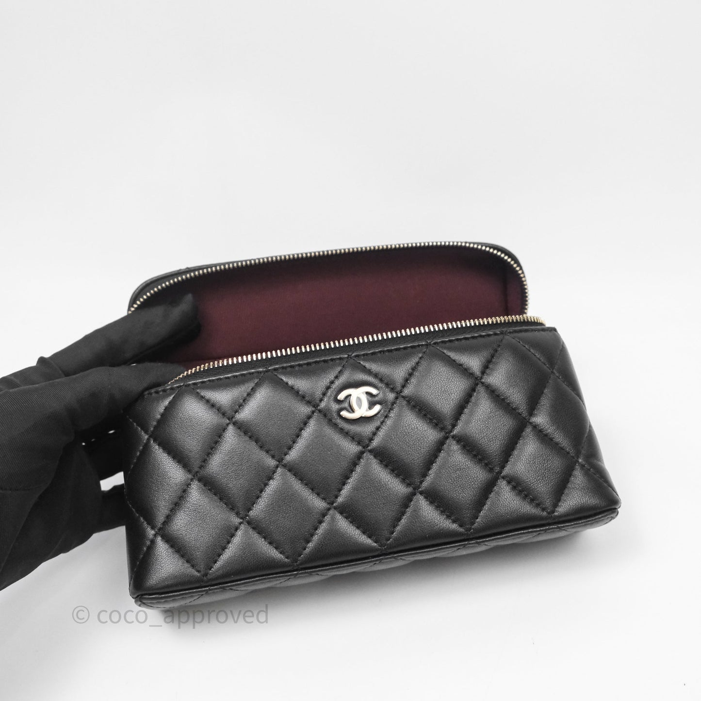 Chanel Top Handle Long Vanity with Chain Black Lambskin Gold Hardware