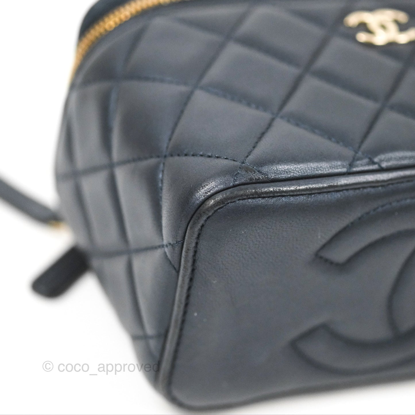 Chanel Vanity Rectangular Top Handle Iridescent Navy Lambskin Gold Hardware