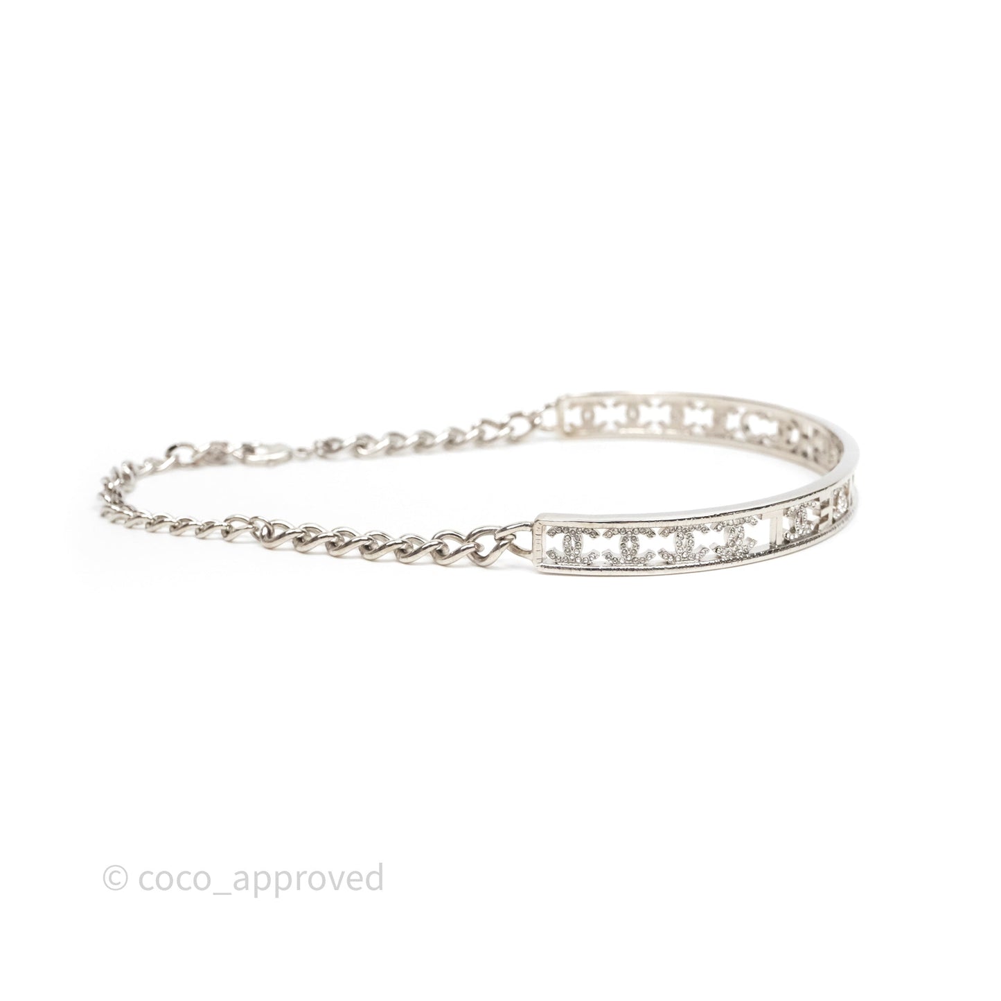 Chanel Crystal Logo Silver Chain Choker 22A