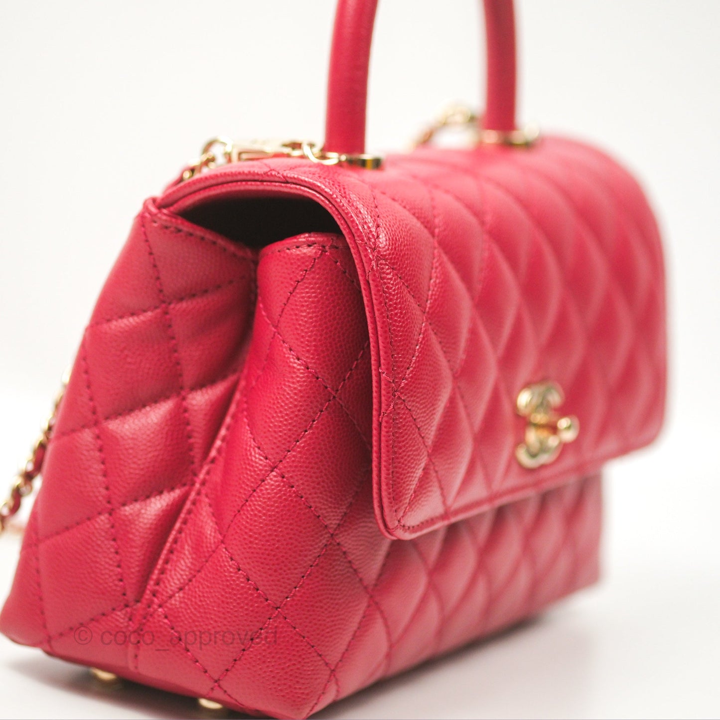 Chanel Small Coco Handle Quilted Dark Rose Pink Caviar Gold Hardware 21A