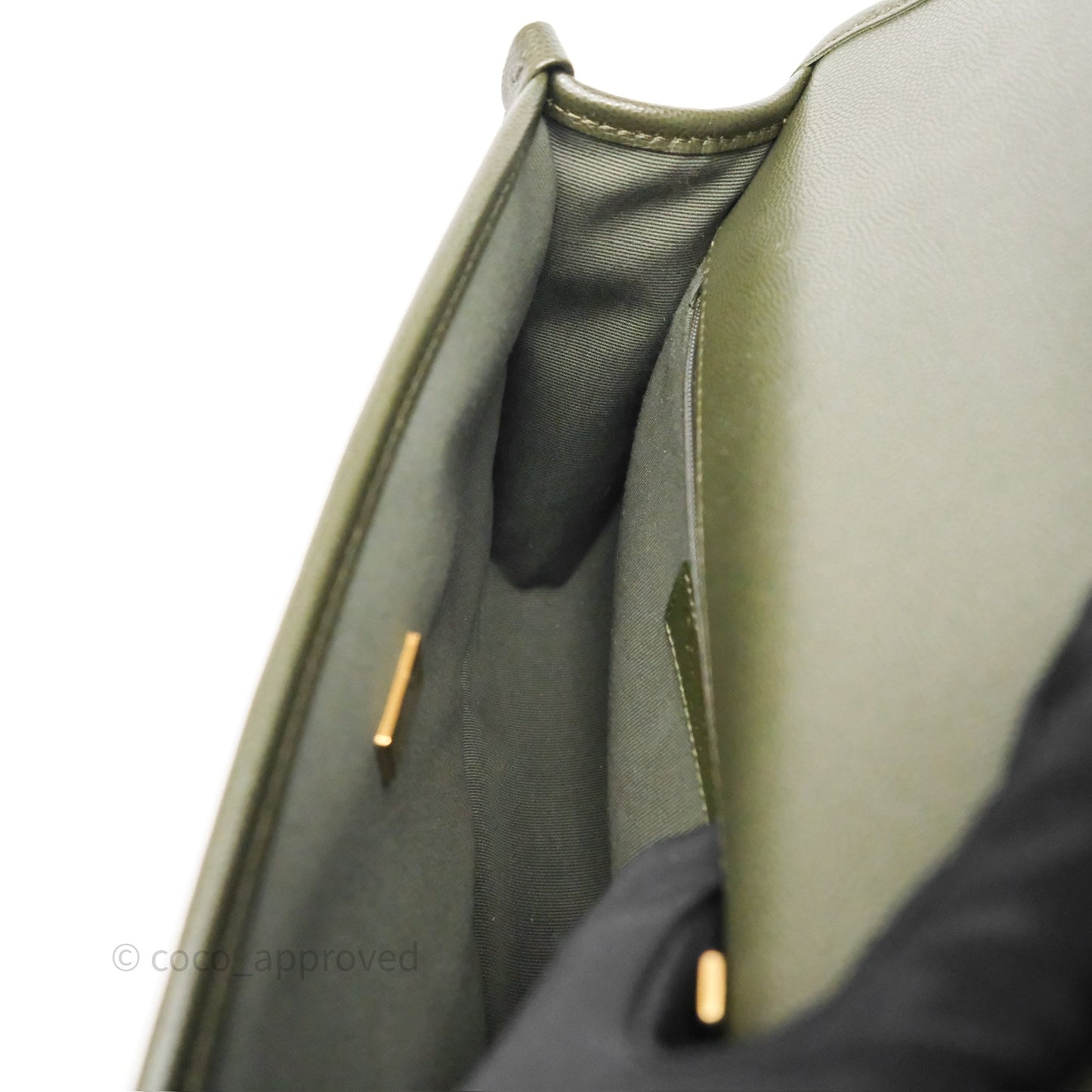 Chanel School Memory Top Handle Flap Army Green Caviar Aged Gold Hardware