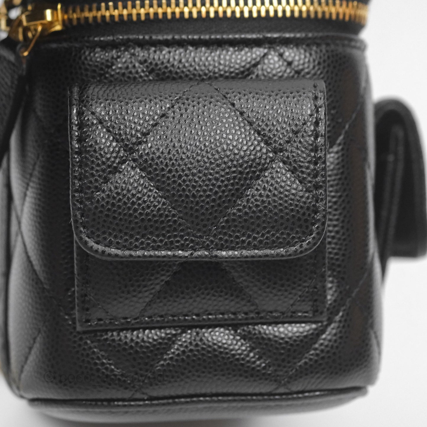 Chanel Cargo Pocket Top Handle Vanity with Chain Black Caviar Gold Hardware