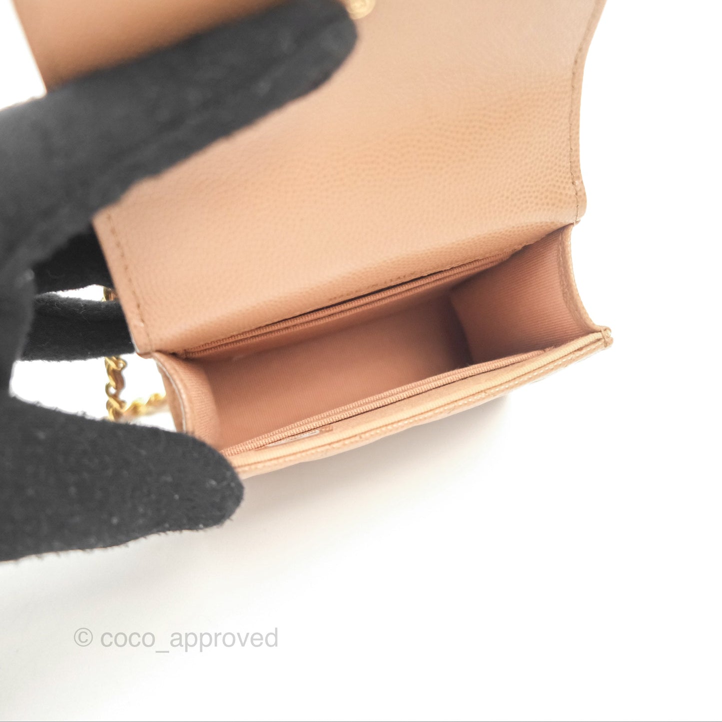 Chanel CC Chain Clutch with Chain Beige Caviar Gold Hardware