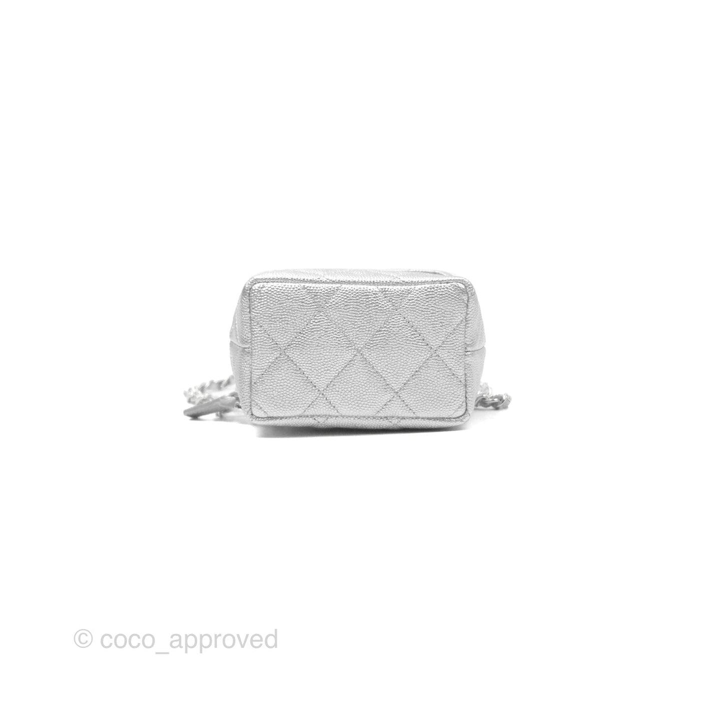 Chanel Quilted Mini Top Handle Vanity With Chain Metallic Silver Caviar Silver Hardware