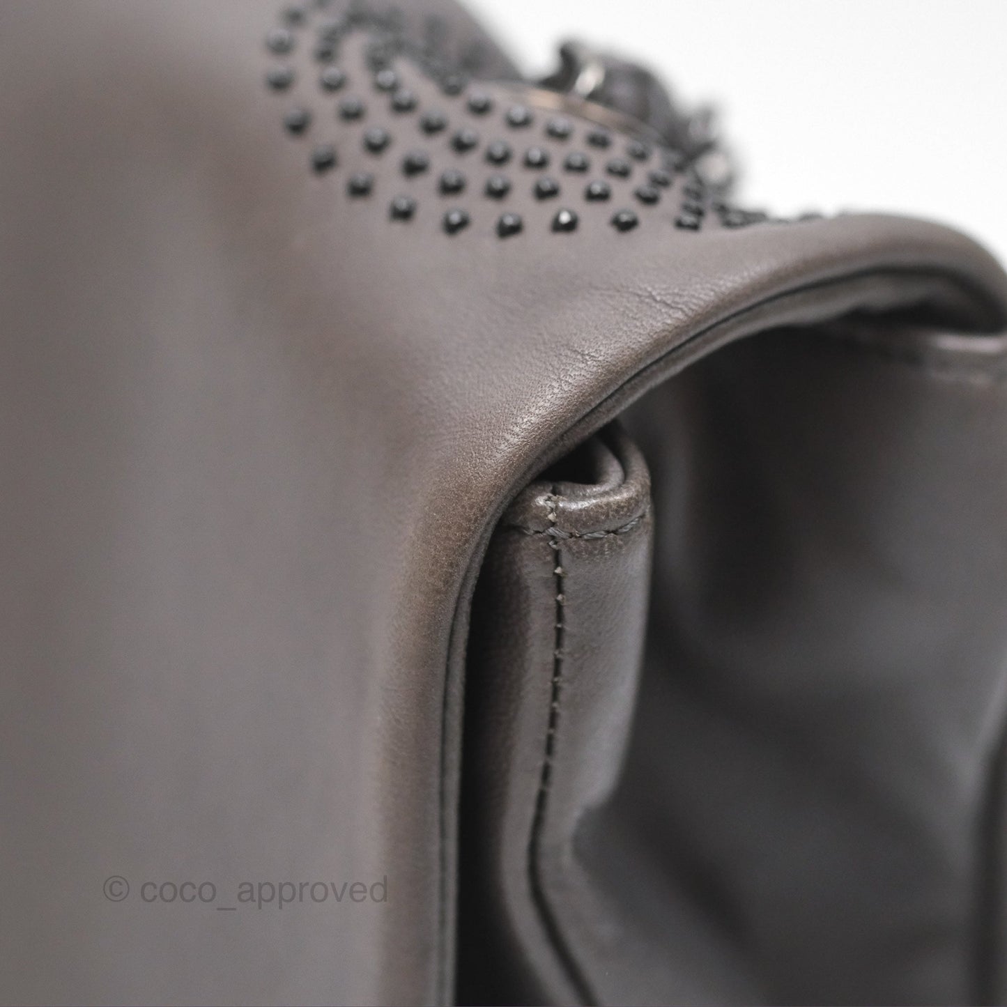 Chanel Studded CC East West Flap Shoulder Bag Lambskin Dark Grey