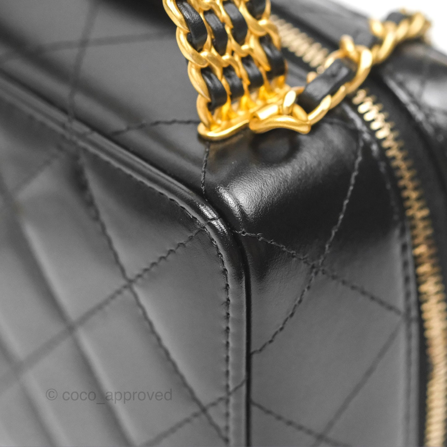 Chanel Top Handle Vanity Case Black Shiny Lambskin Aged Gold Hardware