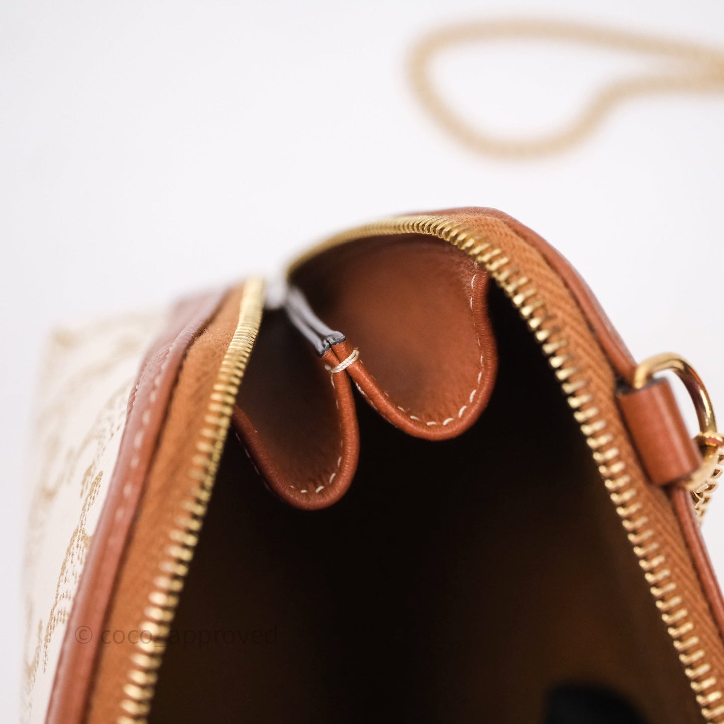 Celine Clutch With Chain Triomphe Canvas Lambskin White/Tan