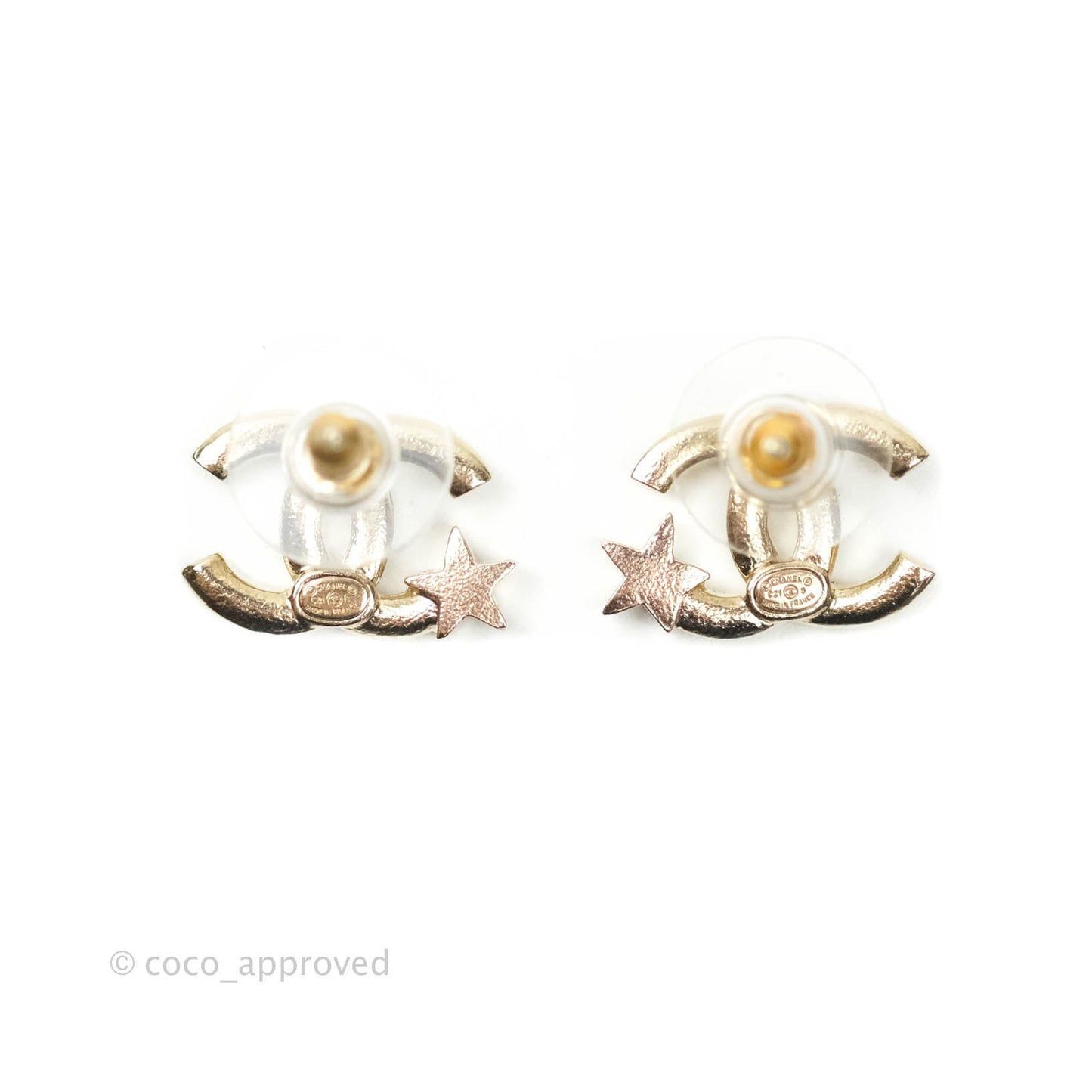 Chanel Crystal CC Star Earrings Gold Tone 21P
