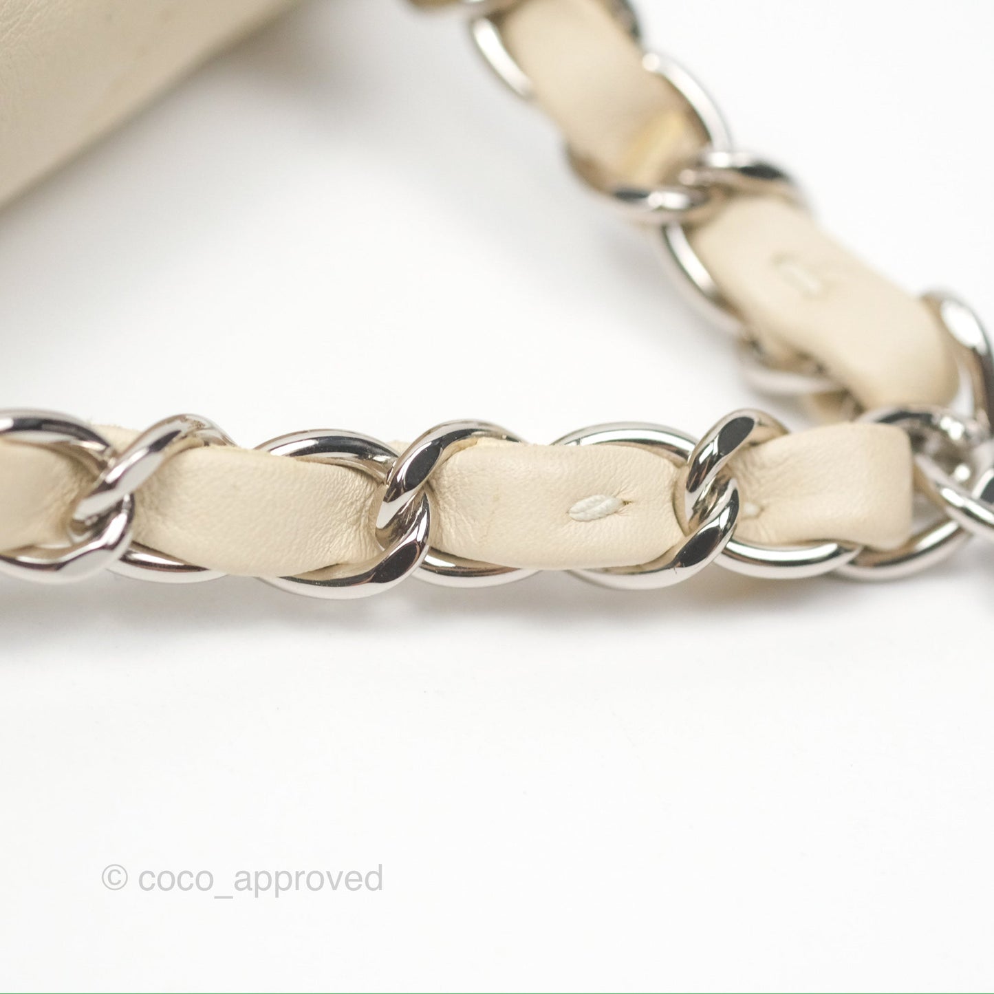 Chanel Mini Card Holder Chain Belt Bag Chevron Ivory Calfskin Silver Hardware