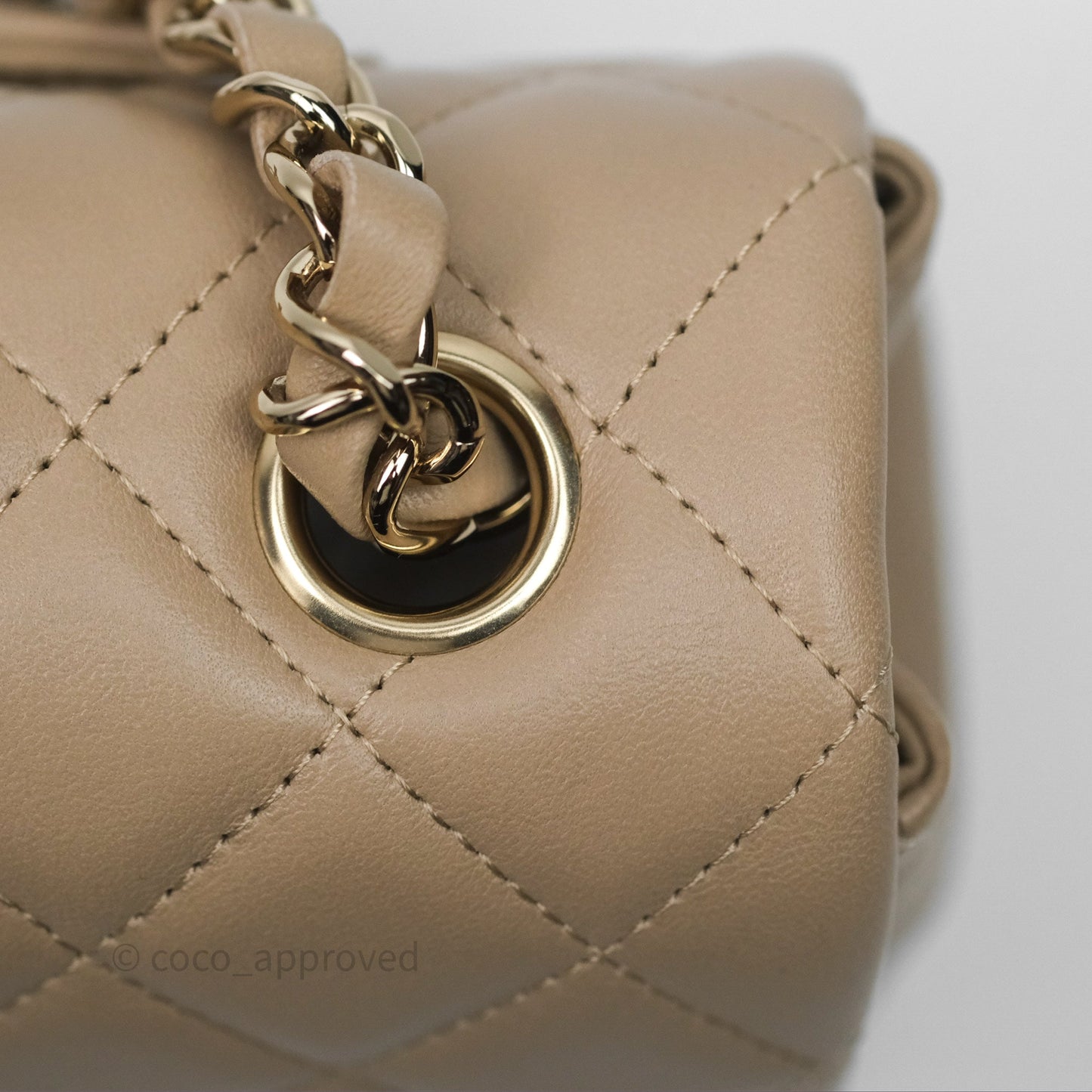 Chanel Quilted Mini Rectangular Flap Beige Lambskin Gold Hardware
