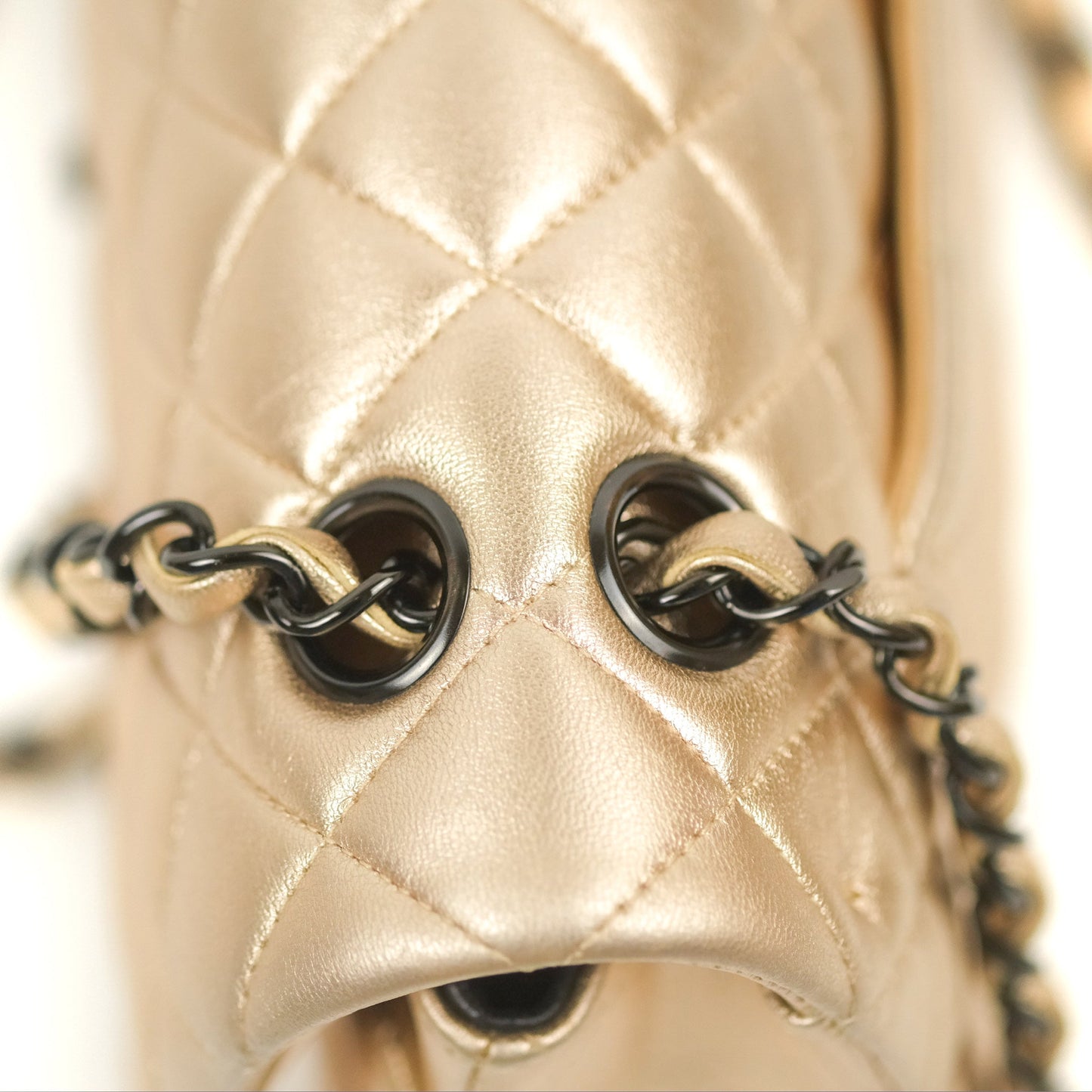 Chanel Classic M/L Medium Flap Quilted Metallic Gold Lambskin Gun Metal