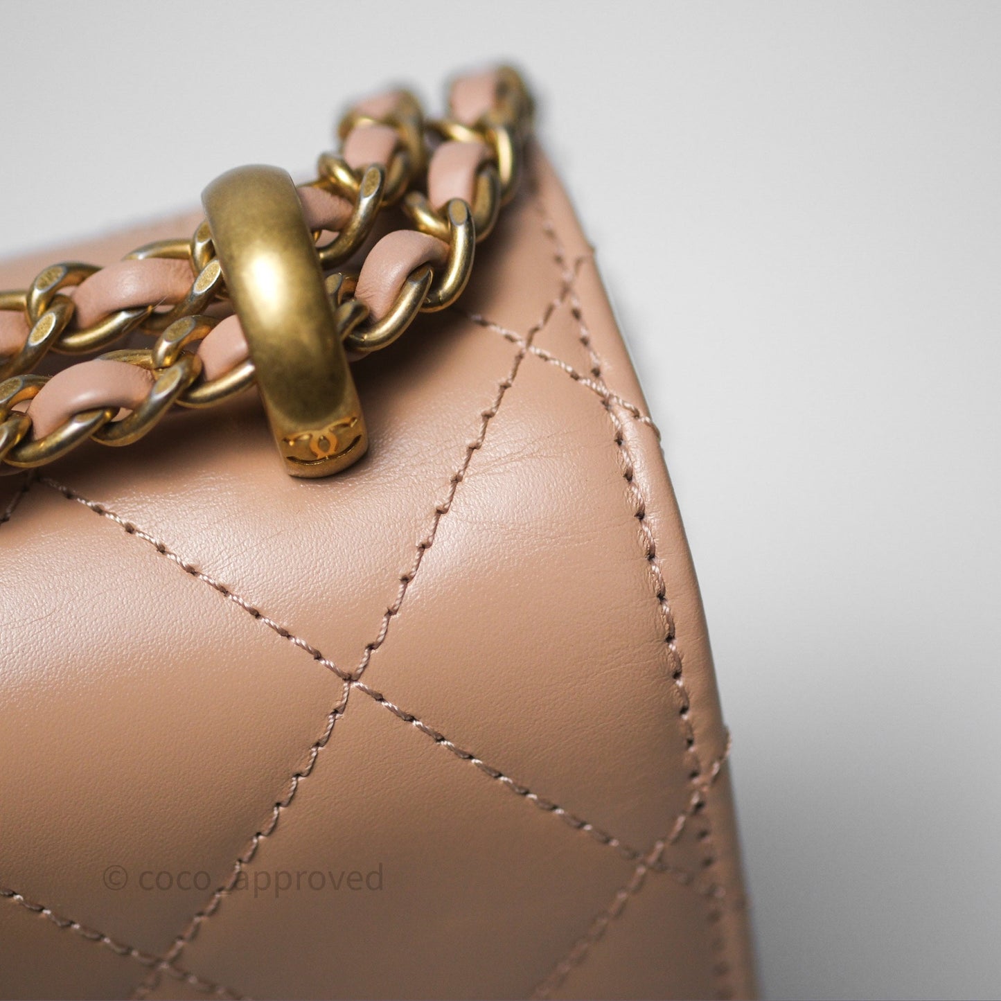 Chanel Quilted Small Perfect Fit Adjustable Beige Calfskin Gold Hardware 21A