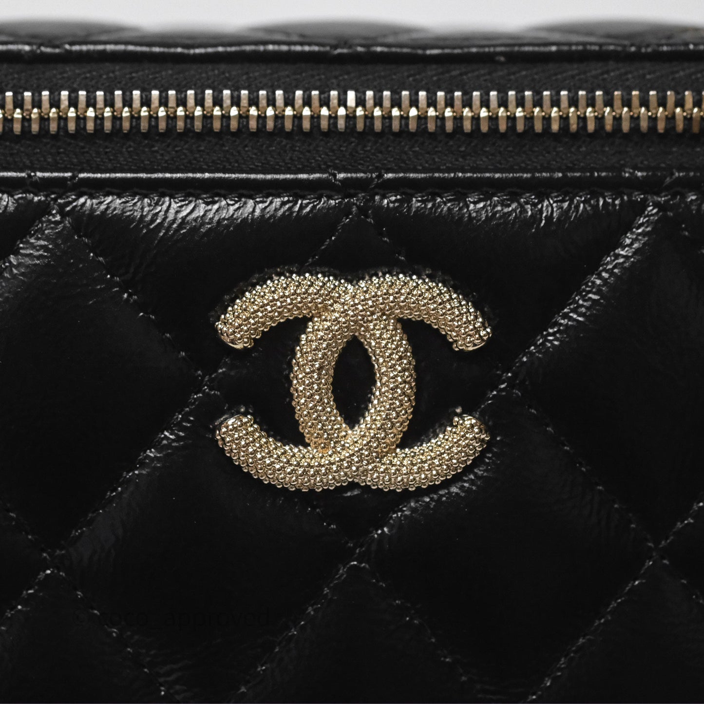Chanel Vanity Rectangular Top Handle Black Shiny Lambskin Gold Hardware 24P