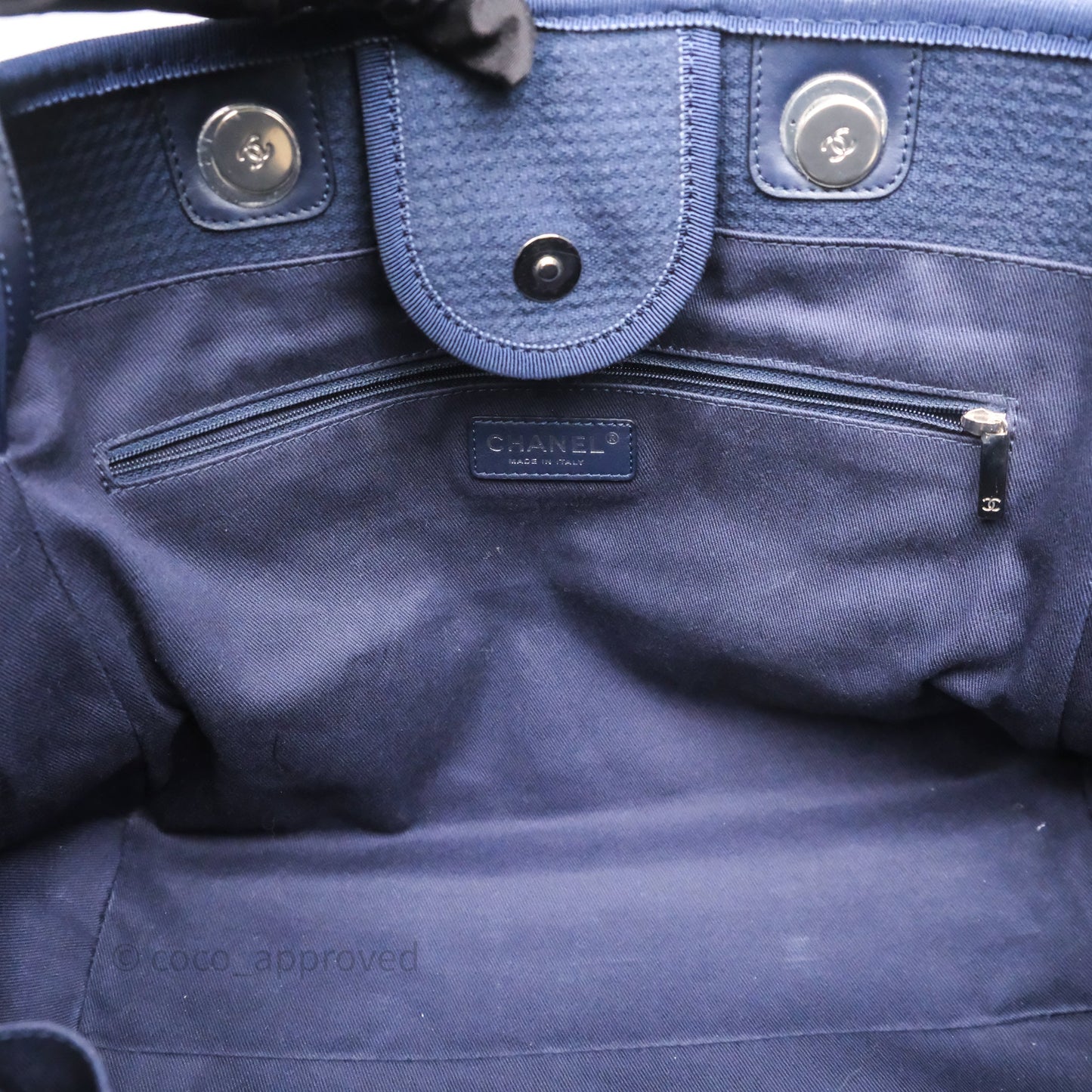 Chanel Large Deauville Navy Canvas Silver Hardware