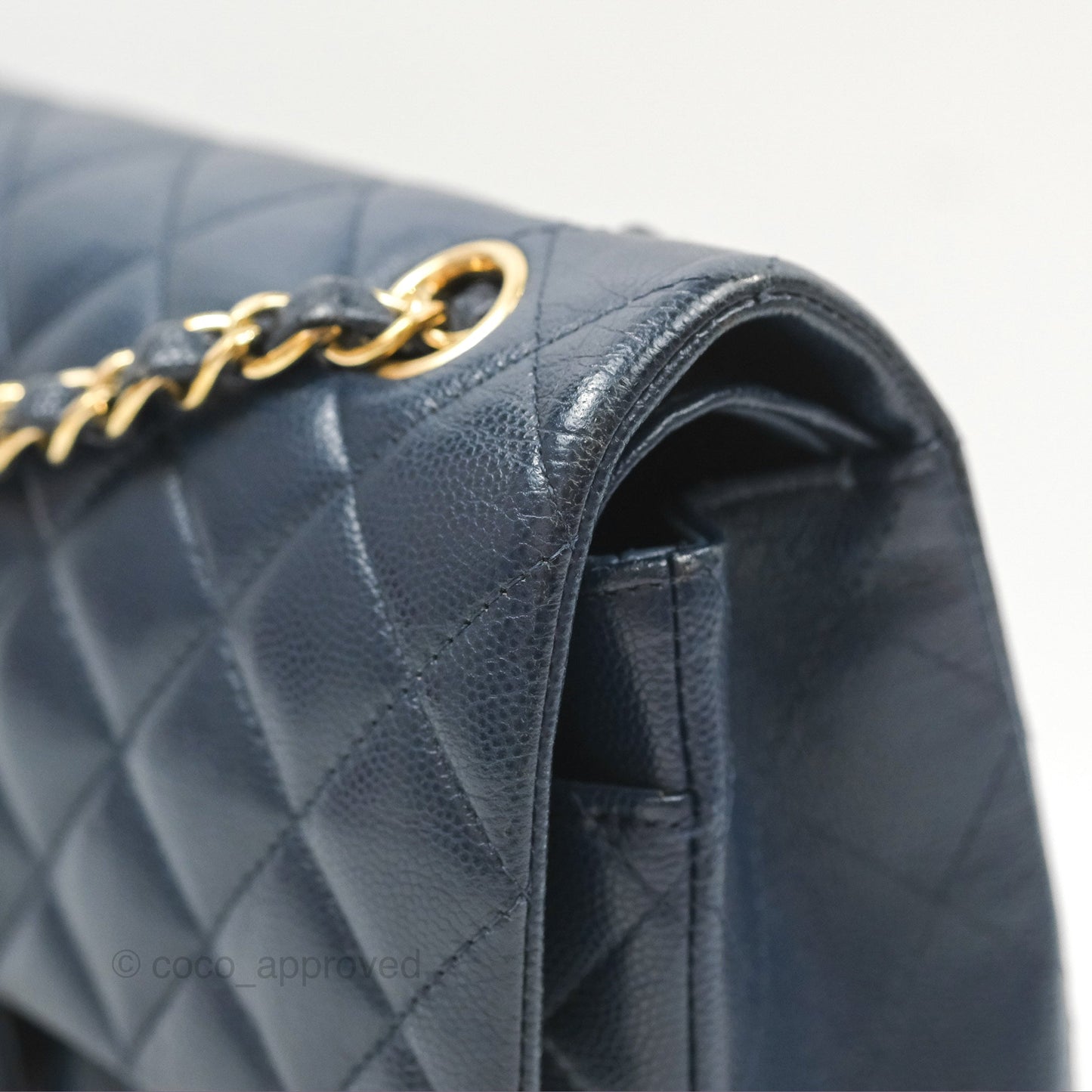 Chanel M/L Medium Classic Flap Quilted Navy Caviar Gold Hardware