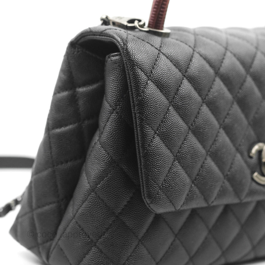 Chanel Medium Coco Handle Quilted Black Caviar Lizard Handle Ruthenium Hardware