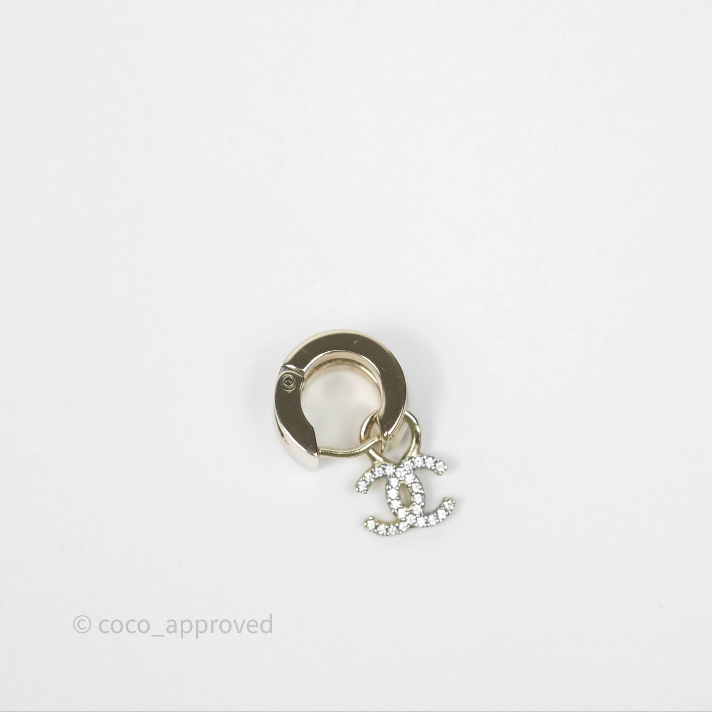 Chanel Crystal CC Pearl Hoop Earrings Gold Tone 21B