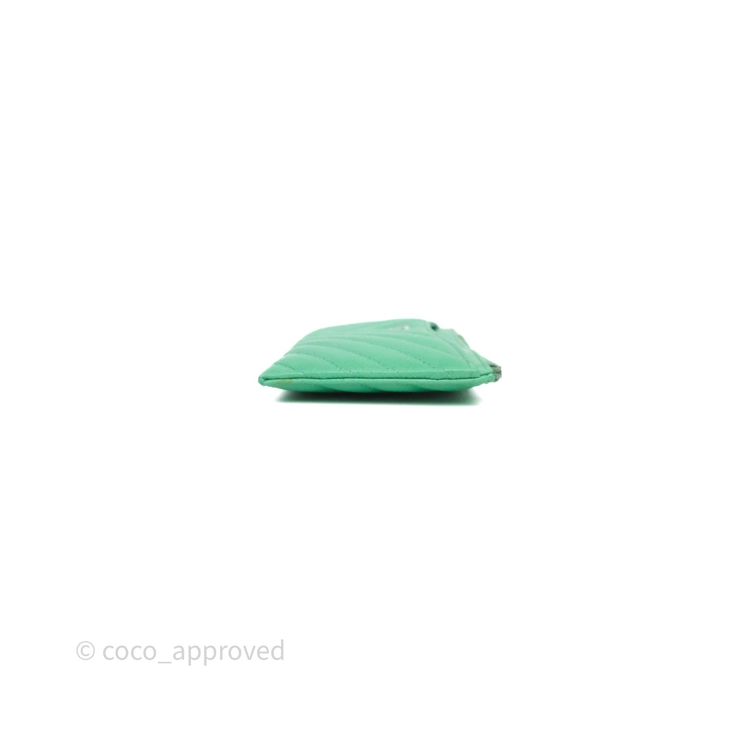 Chanel Long Zip Chevron Green Wallet Silver Hardware