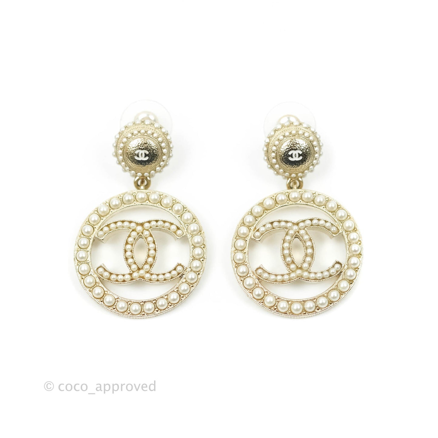 Chanel CC Pearl Drop Earrings 19V