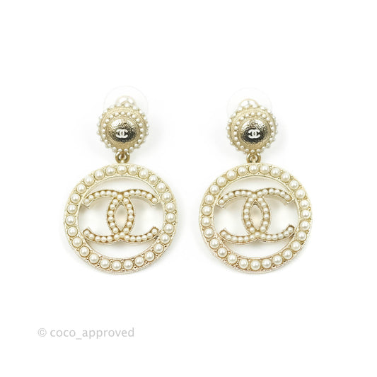 Chanel CC Pearl Drop Earrings 19V