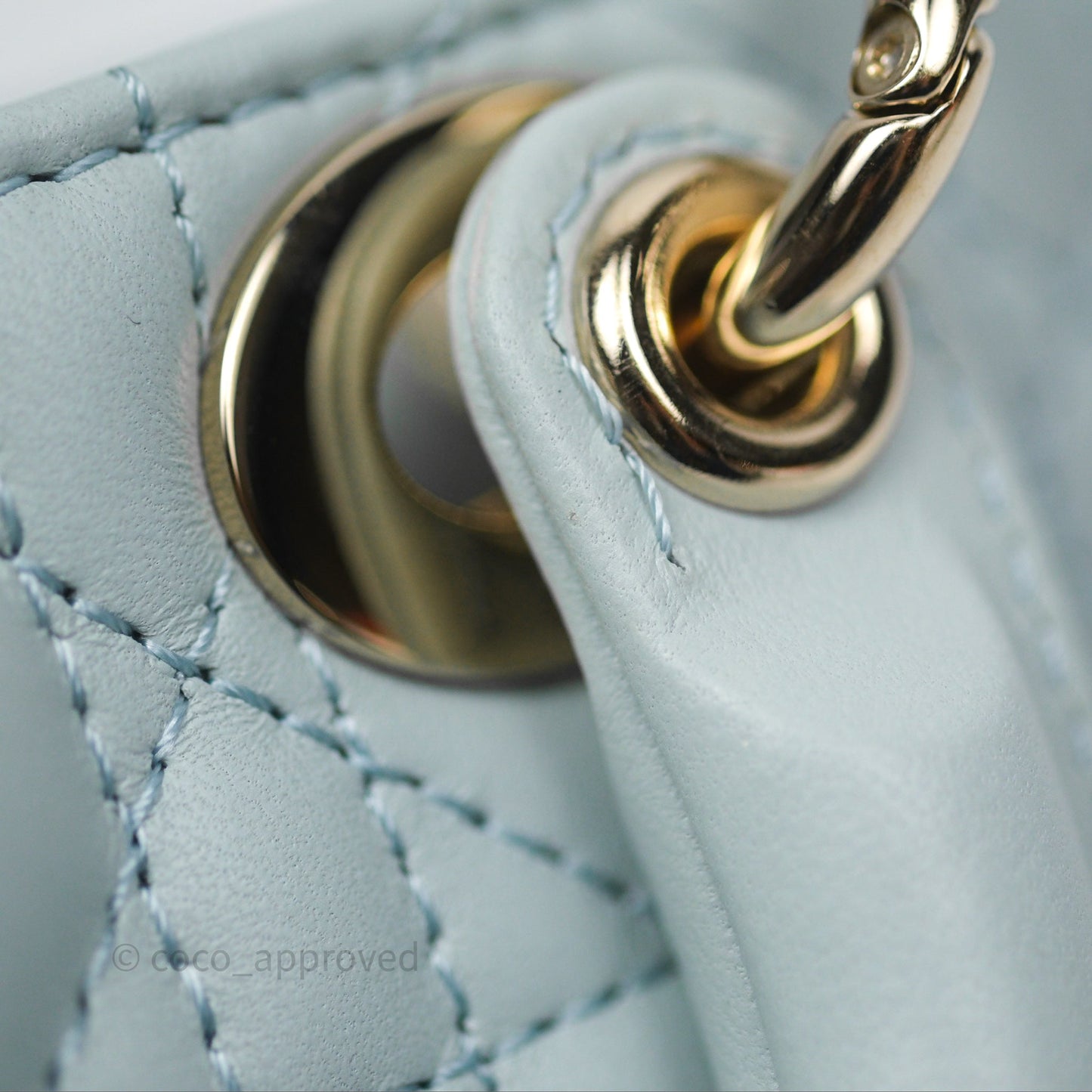 Christian Dior Micro Lady D-Joy Bag Baby Blue Lambskin Cannage Gold Hardware