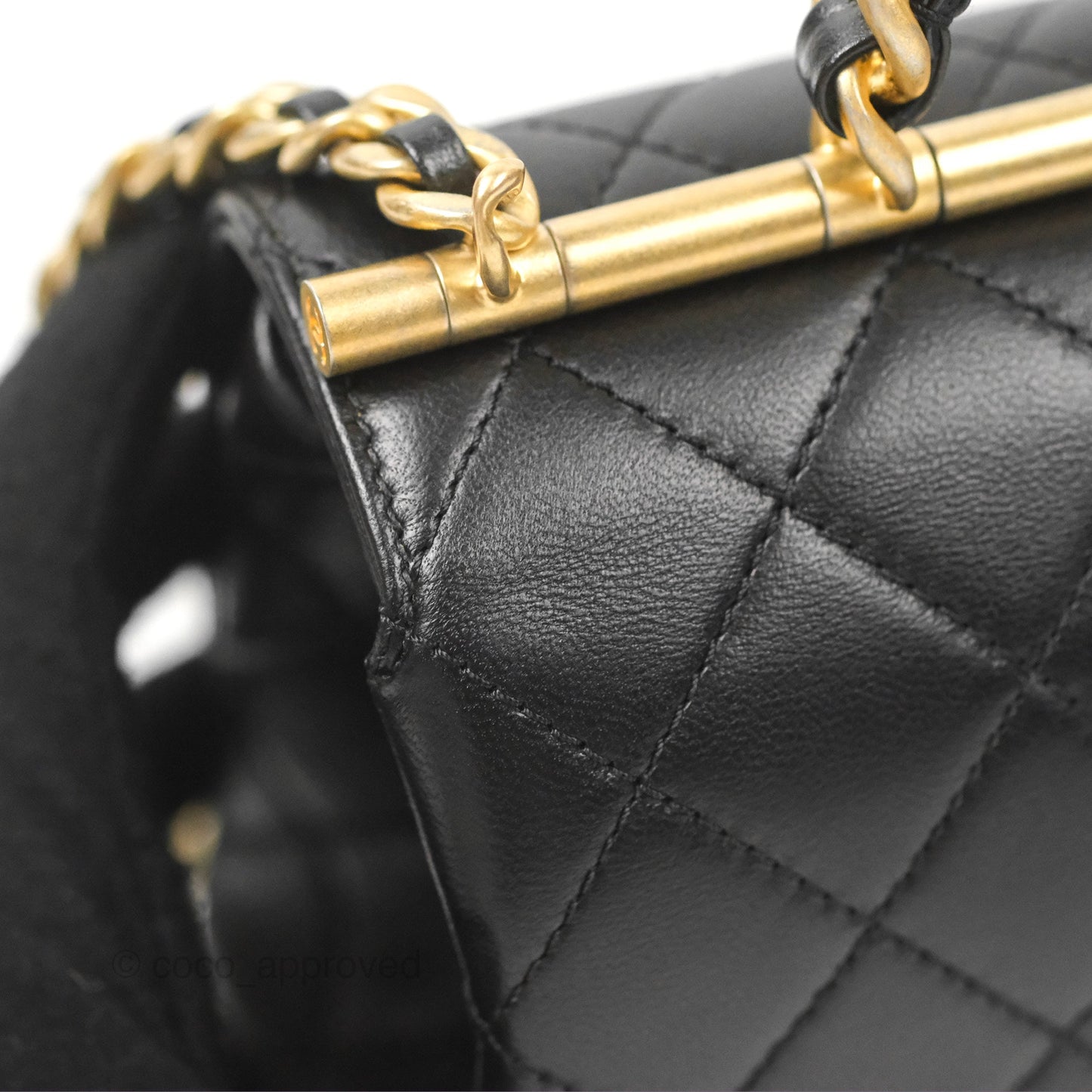 Chanel La Parisienne Top Handle Flap Bag Black Lambskin Aged Gold Hardware