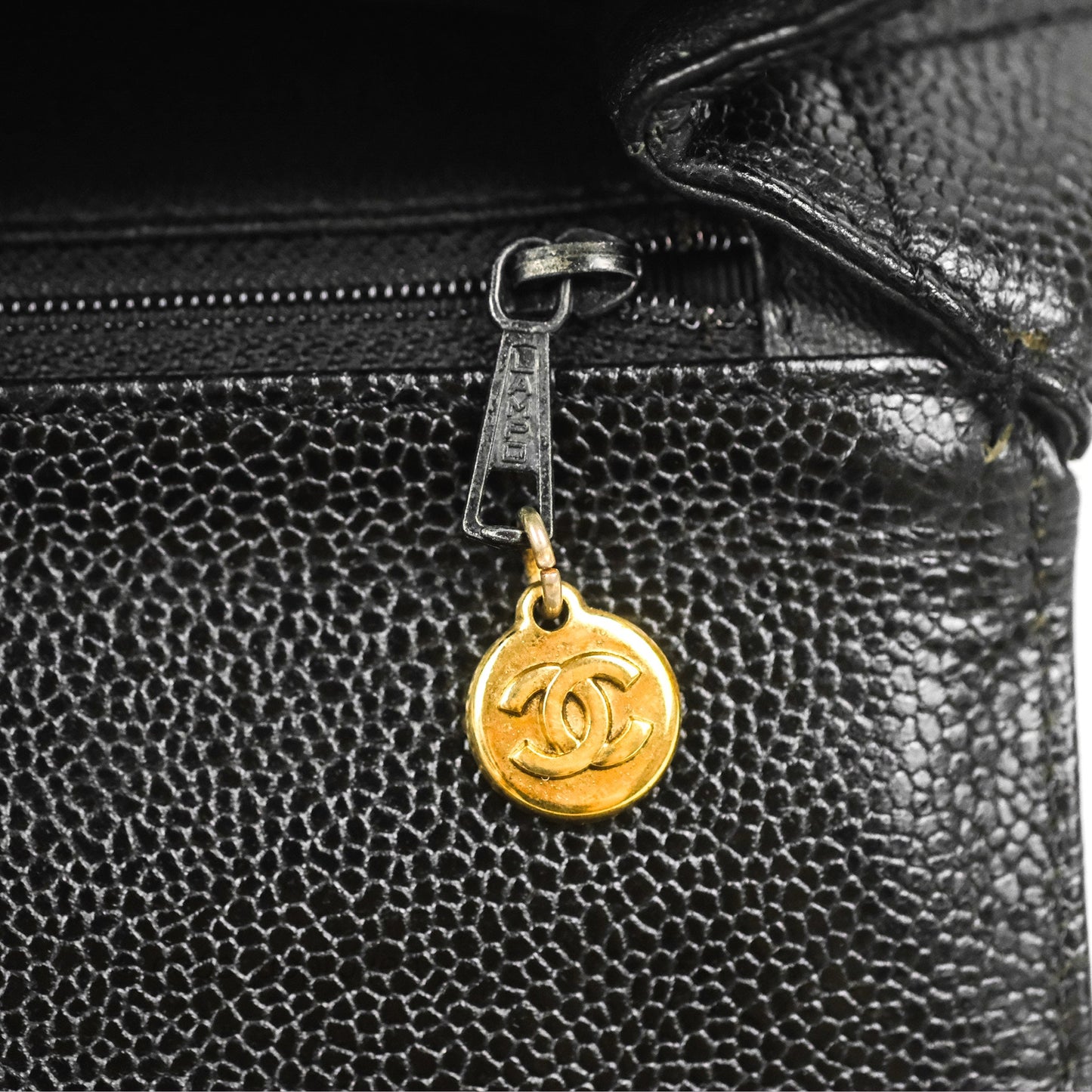 Chanel Vintage Kelly Quilted Flap Black Caviar 24K Gold Hardware