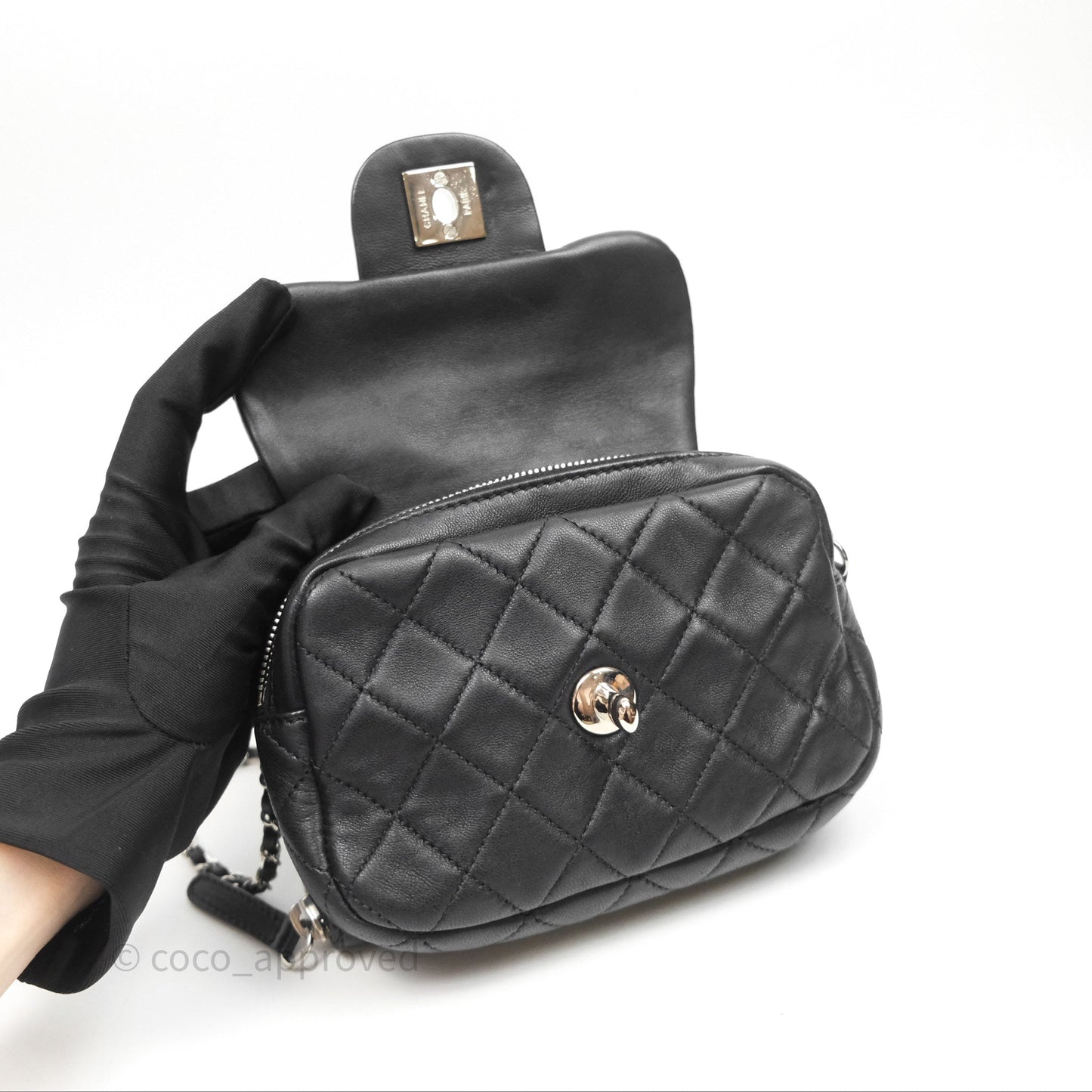 Chanel Mini Quilted Double Pouch Bag Lambskin Sliver Hardware