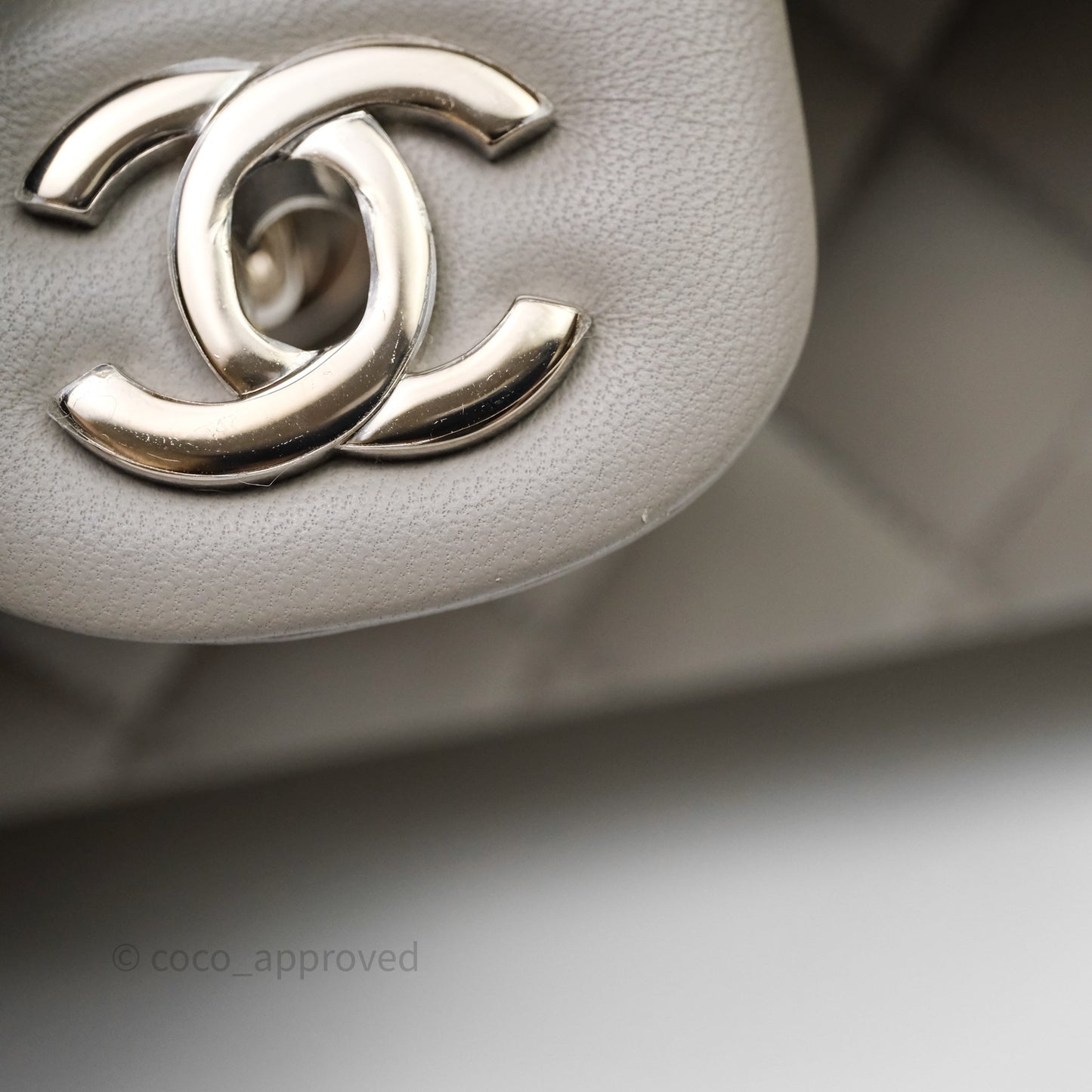 Chanel Classic M/L Medium Flap Quilted Grey Lambskin Silver Hardware
