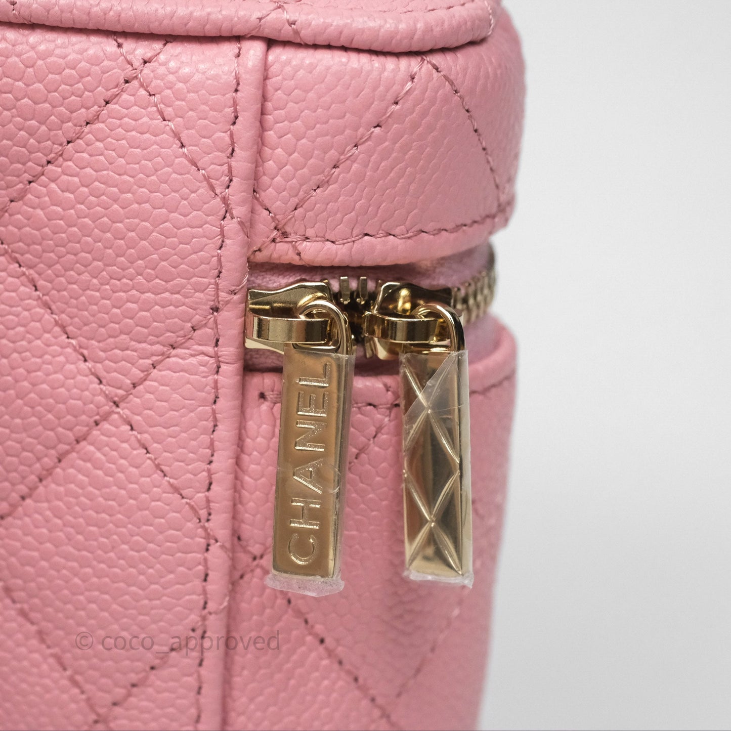 Chanel Quilted Mini Handle With Care Vanity Case With Chain Pink Caviar Gold Hardware
