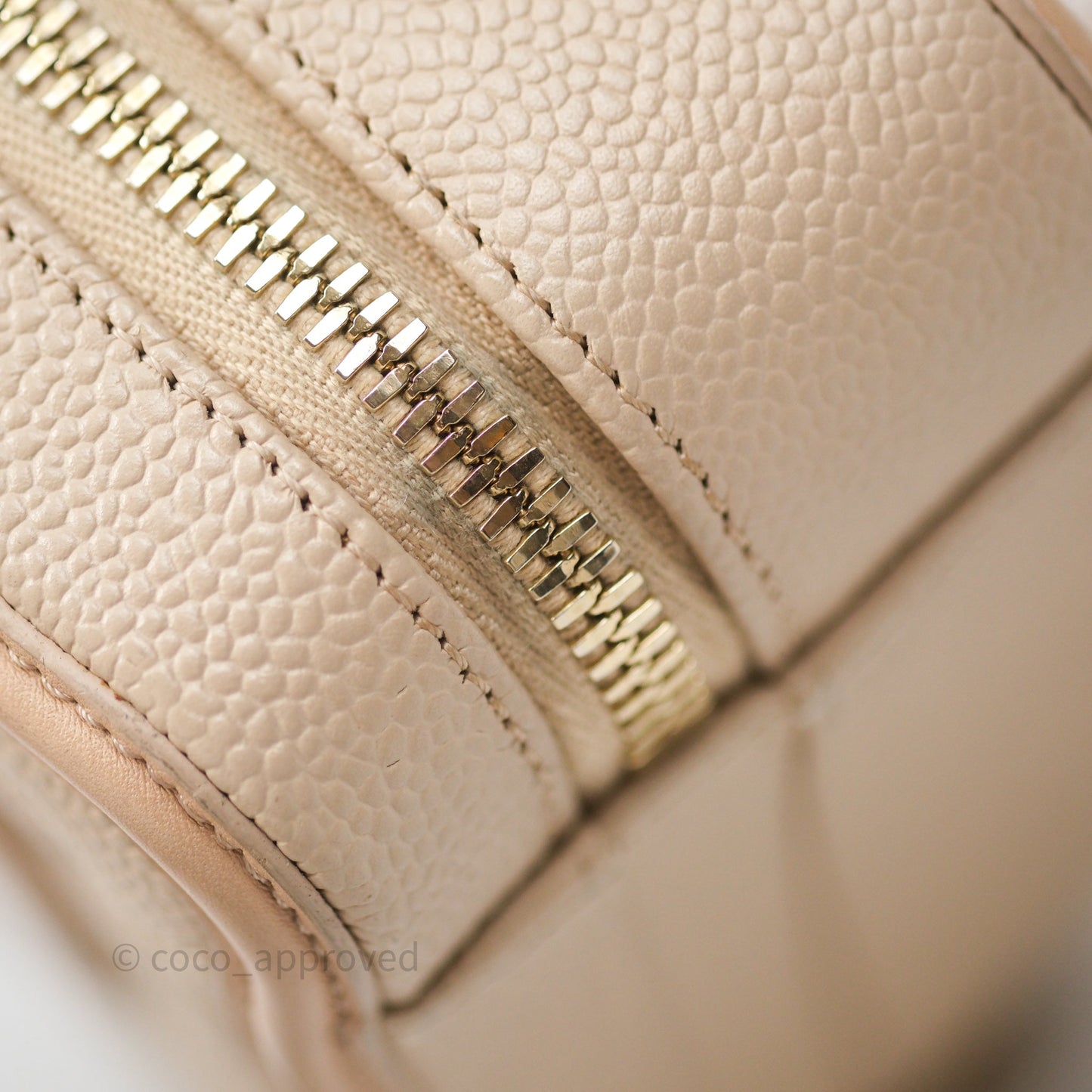Chanel Quilted Small CC Filigree Vanity Case Beige Caviar Gold Hardware