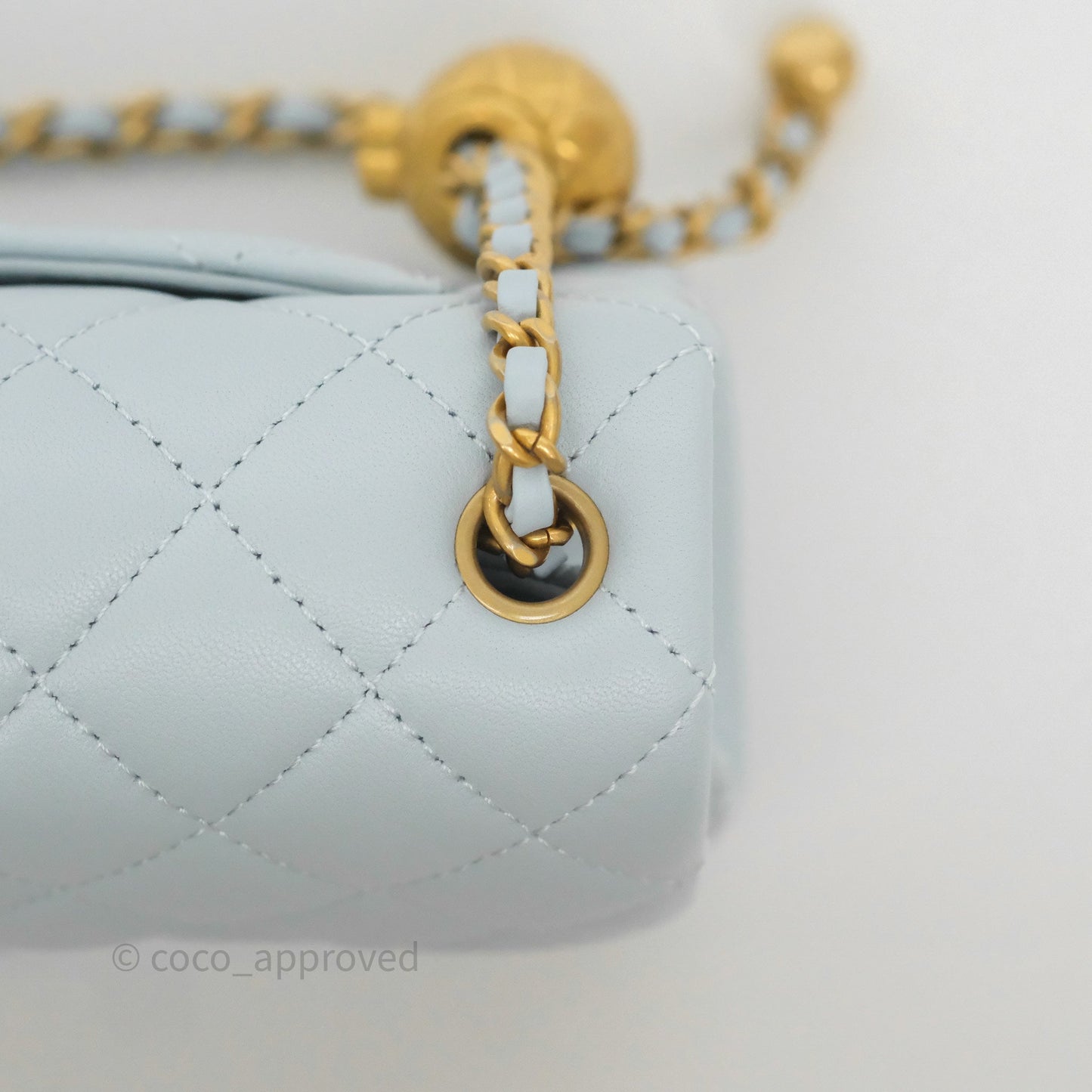 Chanel Pearl Crush Mini Rectangular Light Blue Lambskin Aged Gold Hardware