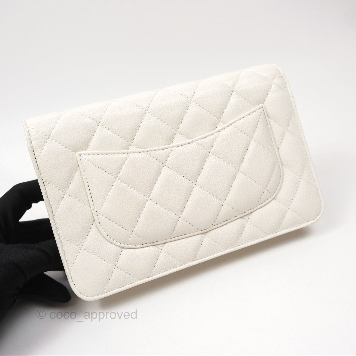 Chanel Quilted Classic Wallet on Chain WOC White Caviar Gold Hardware