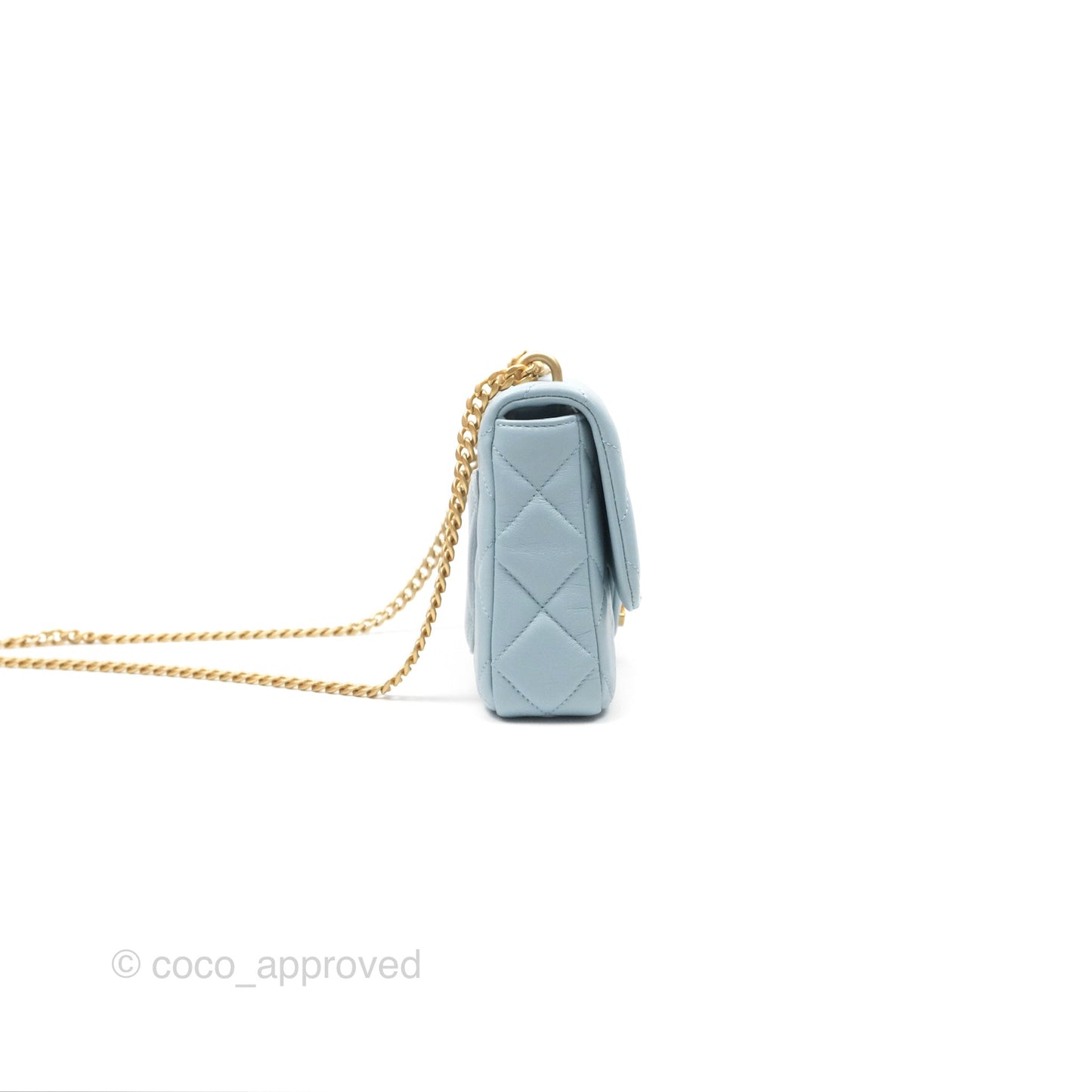 Chanel Quilted Enamel Pending CC Small Square Flap Baby Blue Lambskin 22P